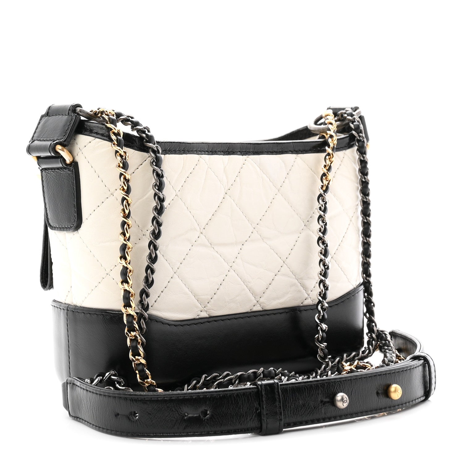 Aged Calfskin Quilted Small Gabrielle Hobo Black White