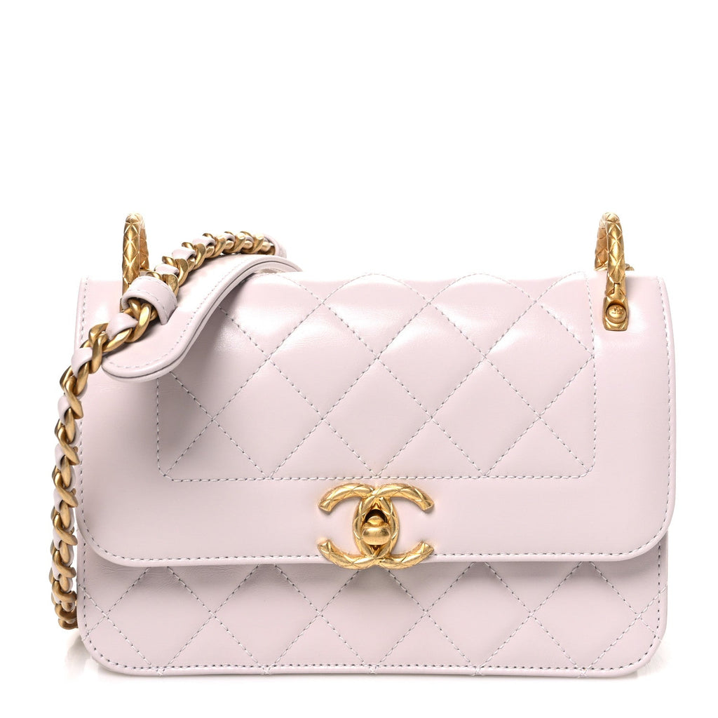 Shiny Calfskin Quilted Coco Crush Handle Flap Light Purple
