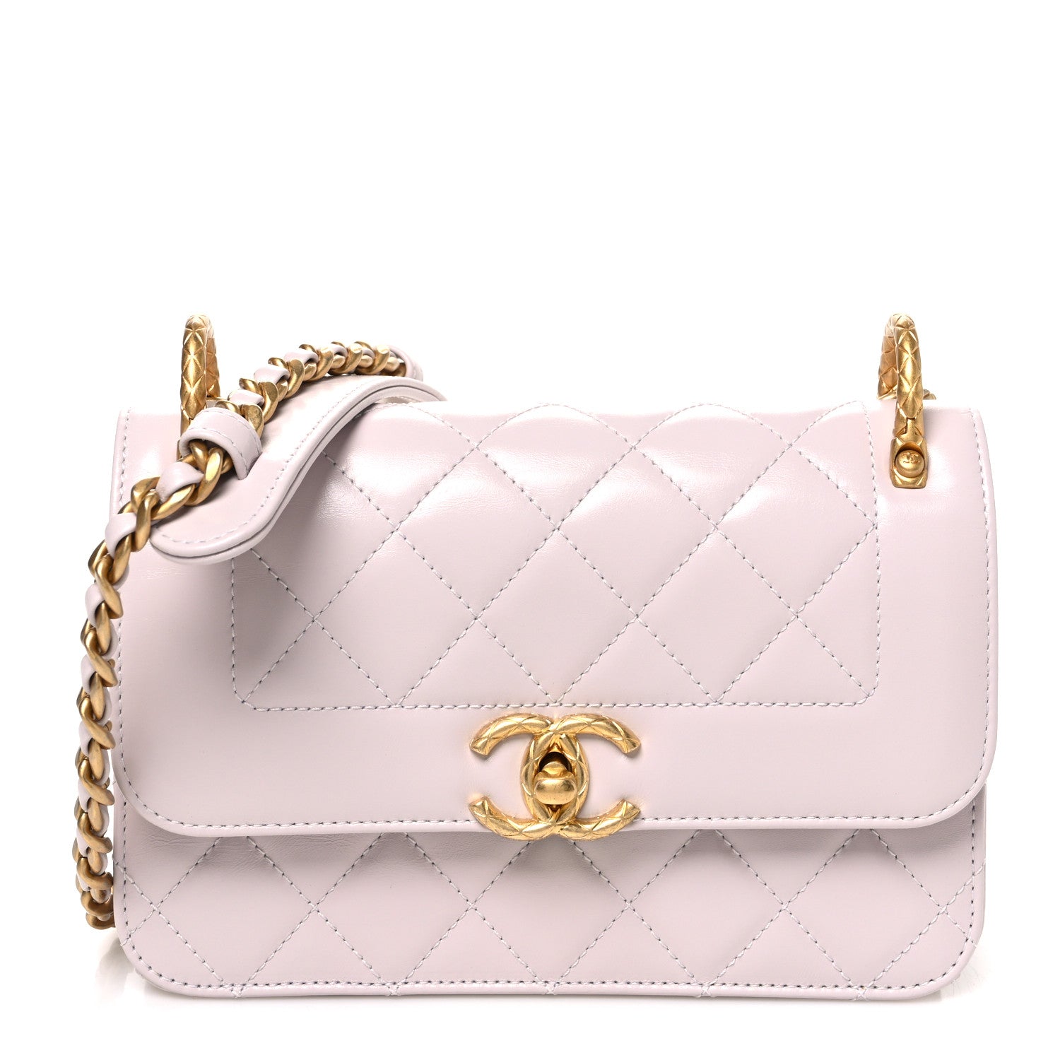 Shiny Calfskin Quilted Coco Crush Handle Flap Light Purple