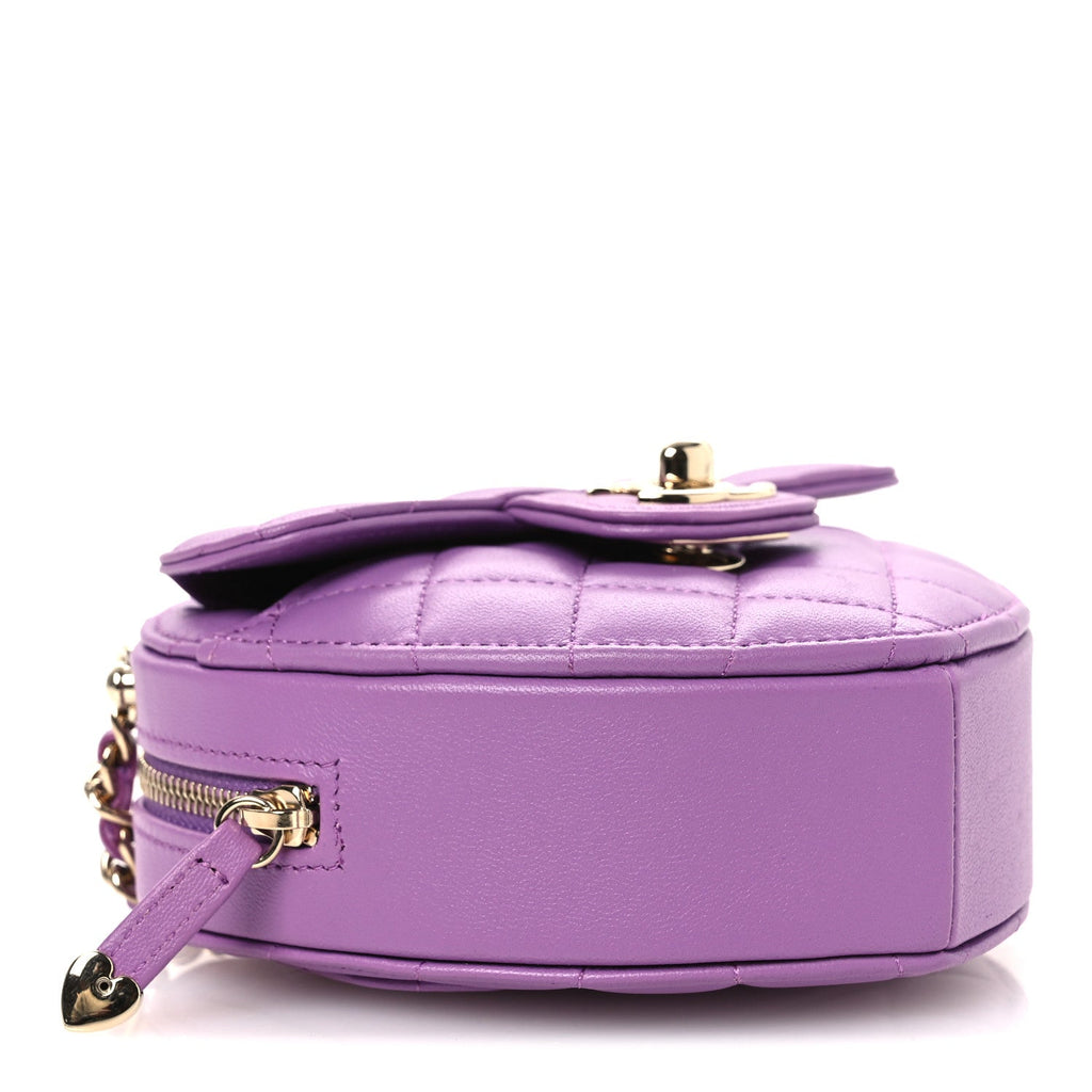 Lambskin Quilted CC In Love Heart Clutch With Chain Purple