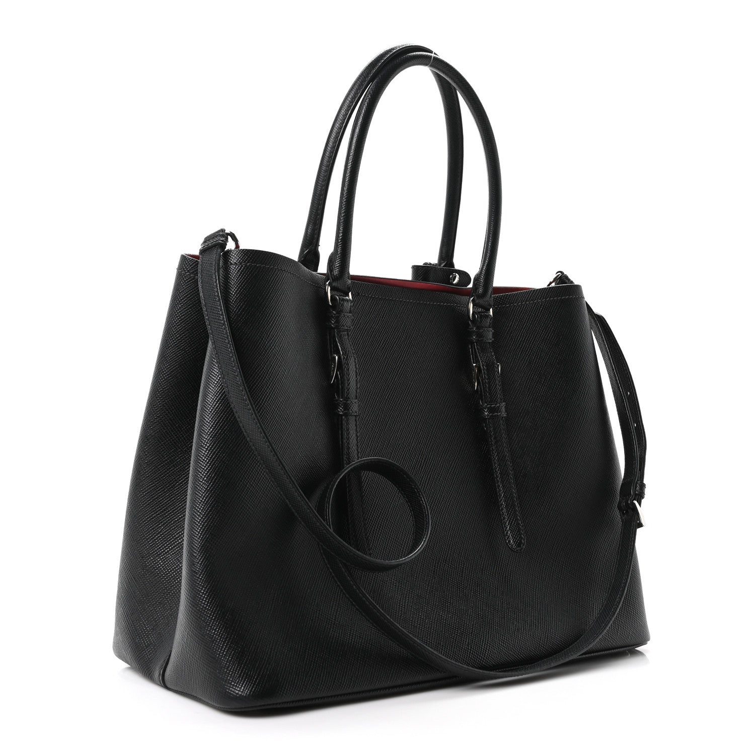 Saffiano Cuir Large Double Bag Black Fuoco