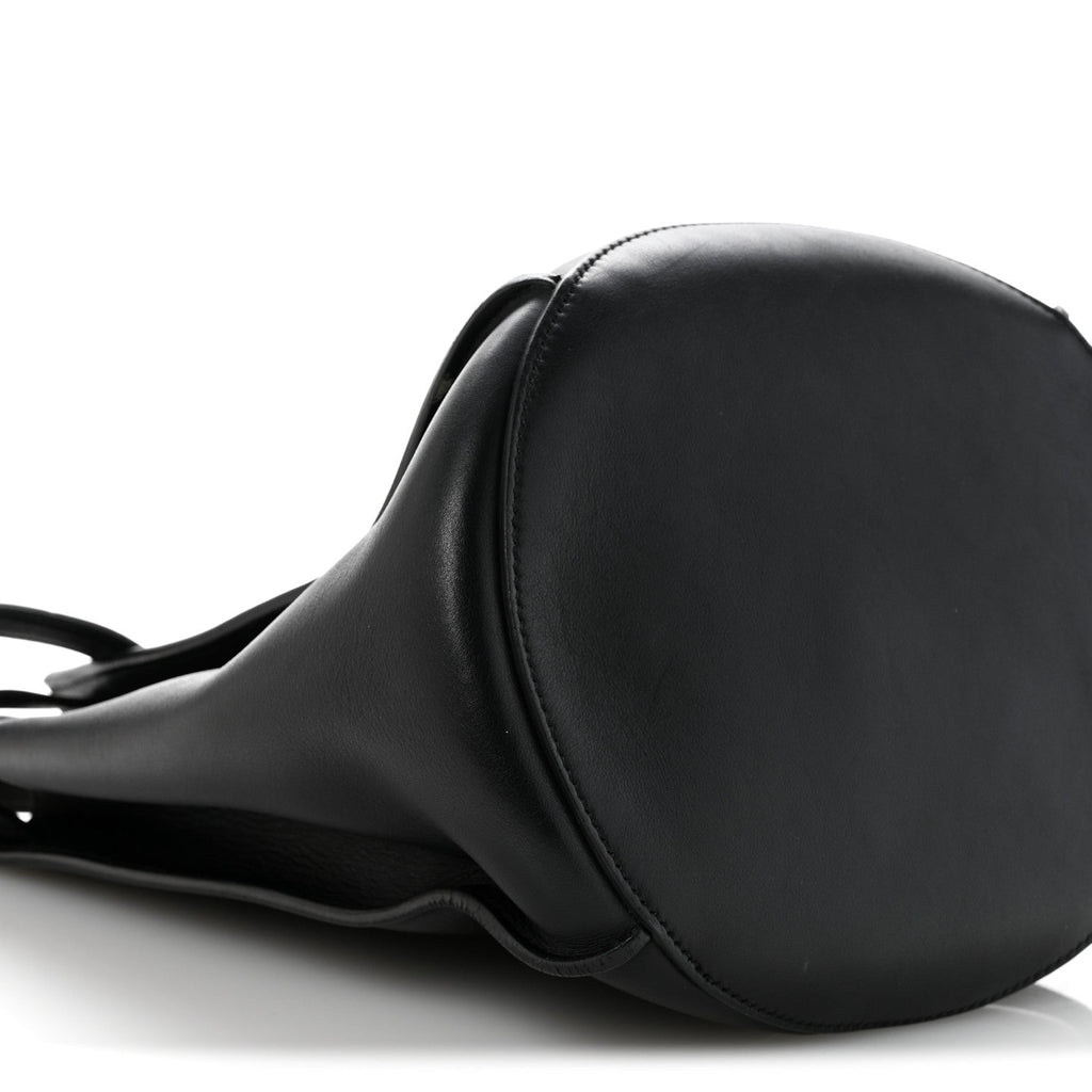 Supple Grained Calfskin Long Strap Big Bag Bucket Black
