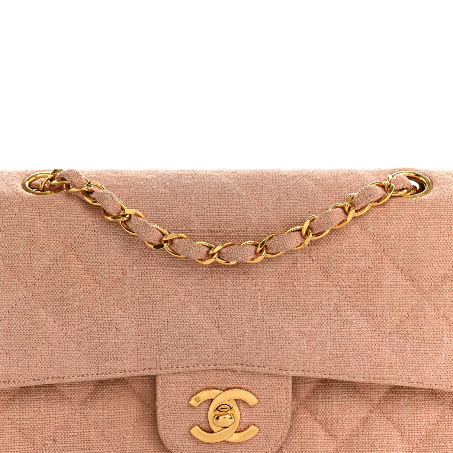 Canvas Quilted Small Double Flap Light Pink