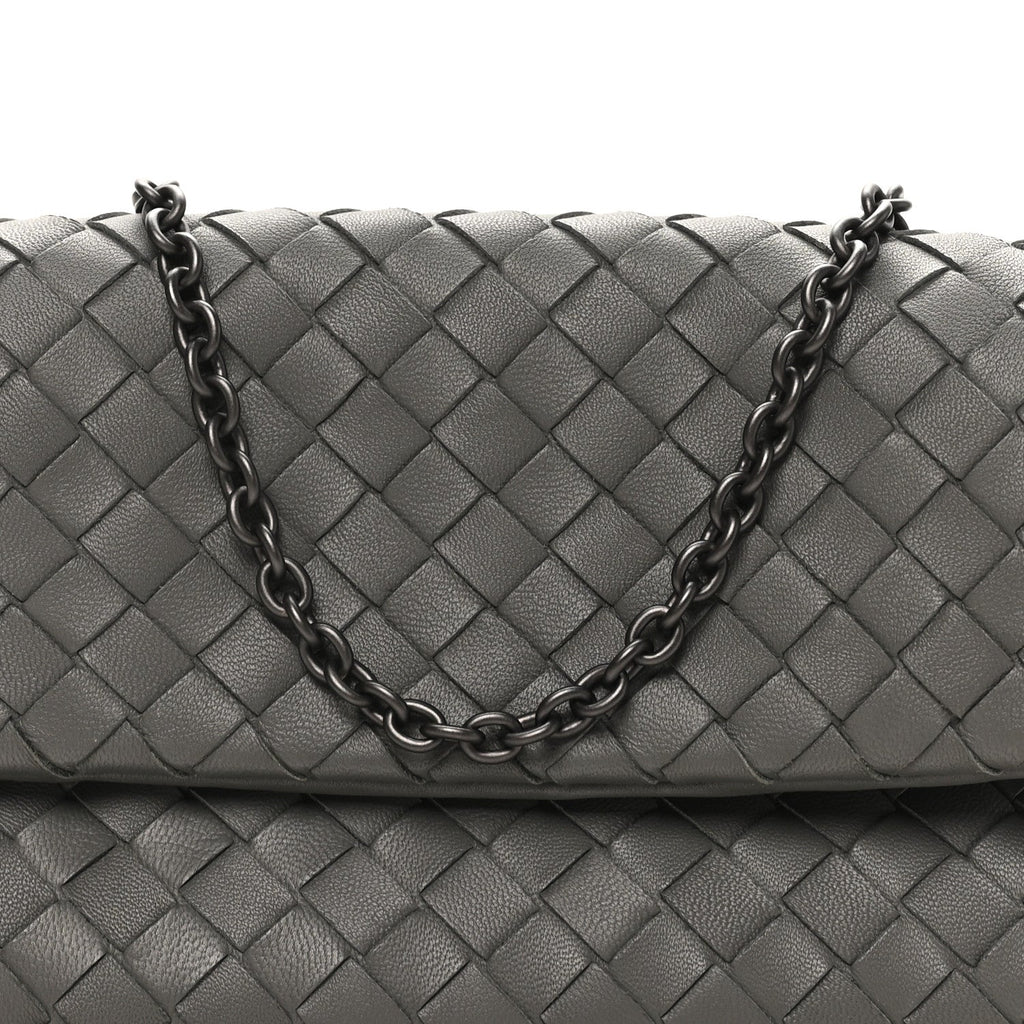 Nappa Intrecciato Small Chain Crossbody Light Grey