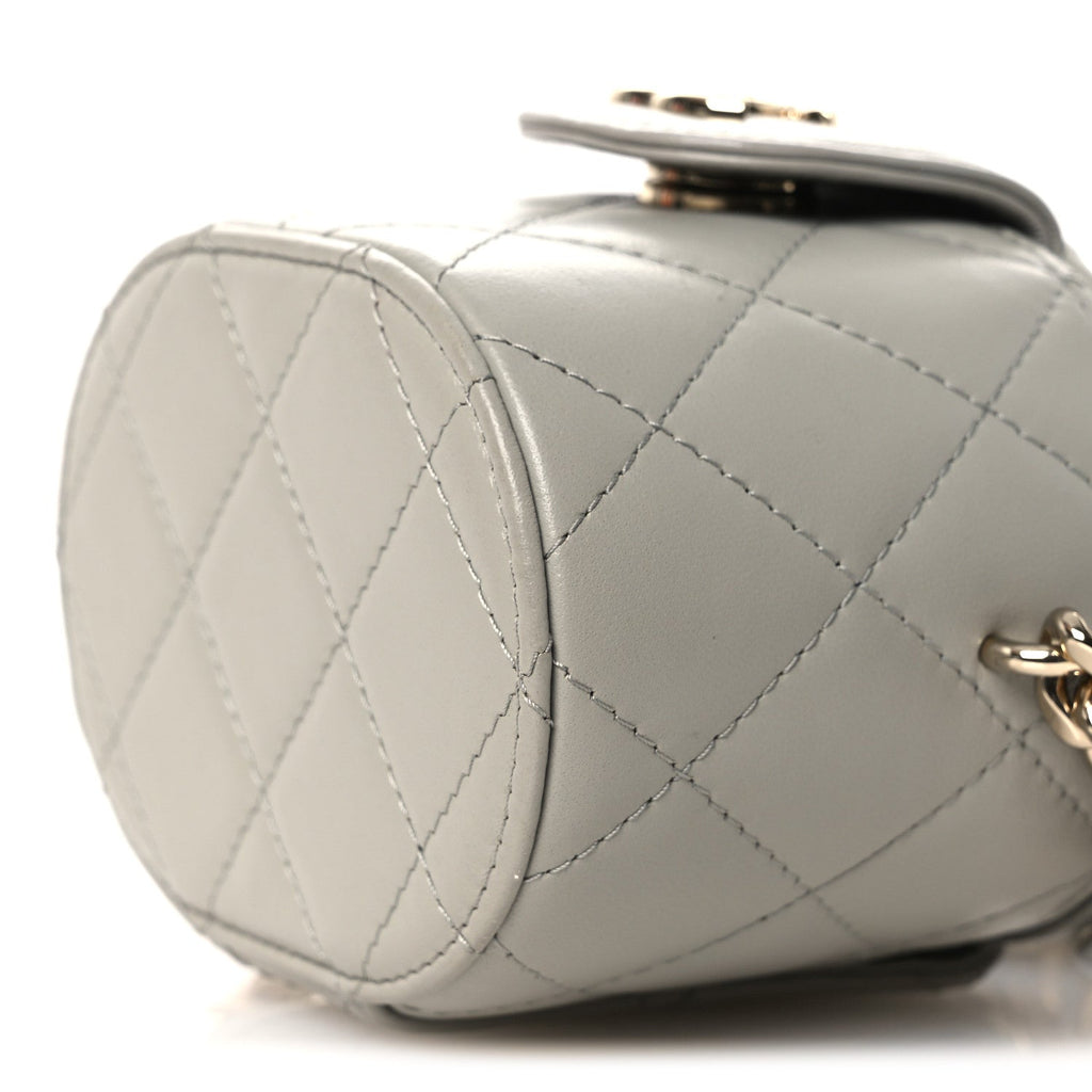 Lambskin Quilted Mini Vanity Case With Chain Grey