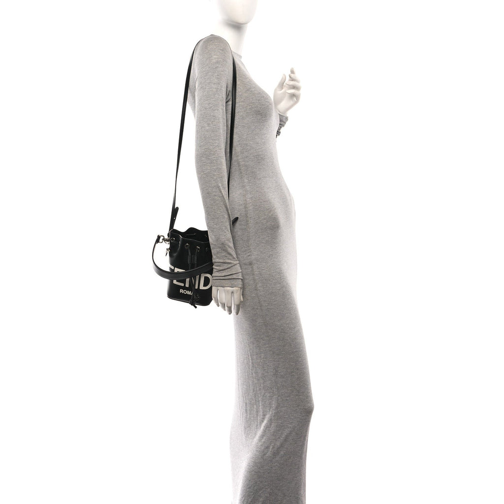 Vitello King F is Fendi Logo Embossed Mini Mon Tresor Bucket Bag Black