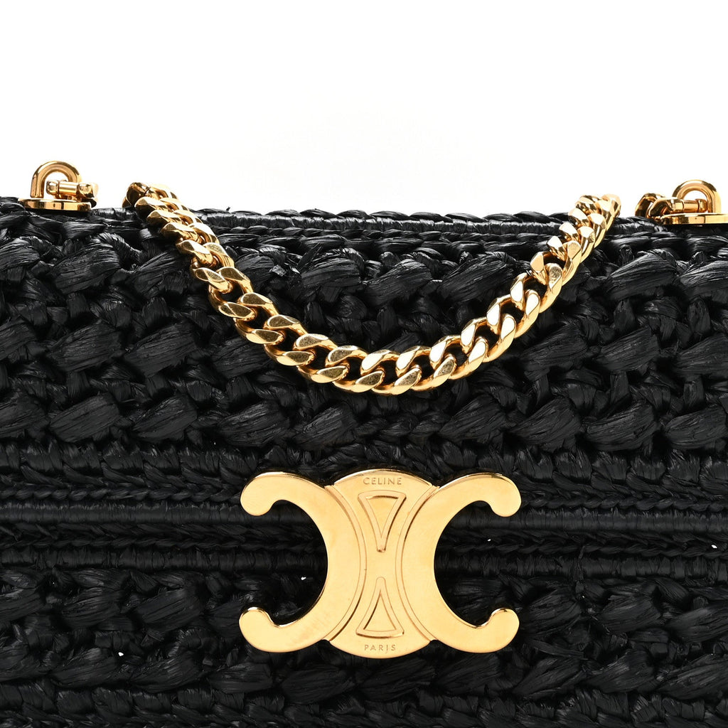 Raffia Effect Claude Chain Shoulder Bag Black