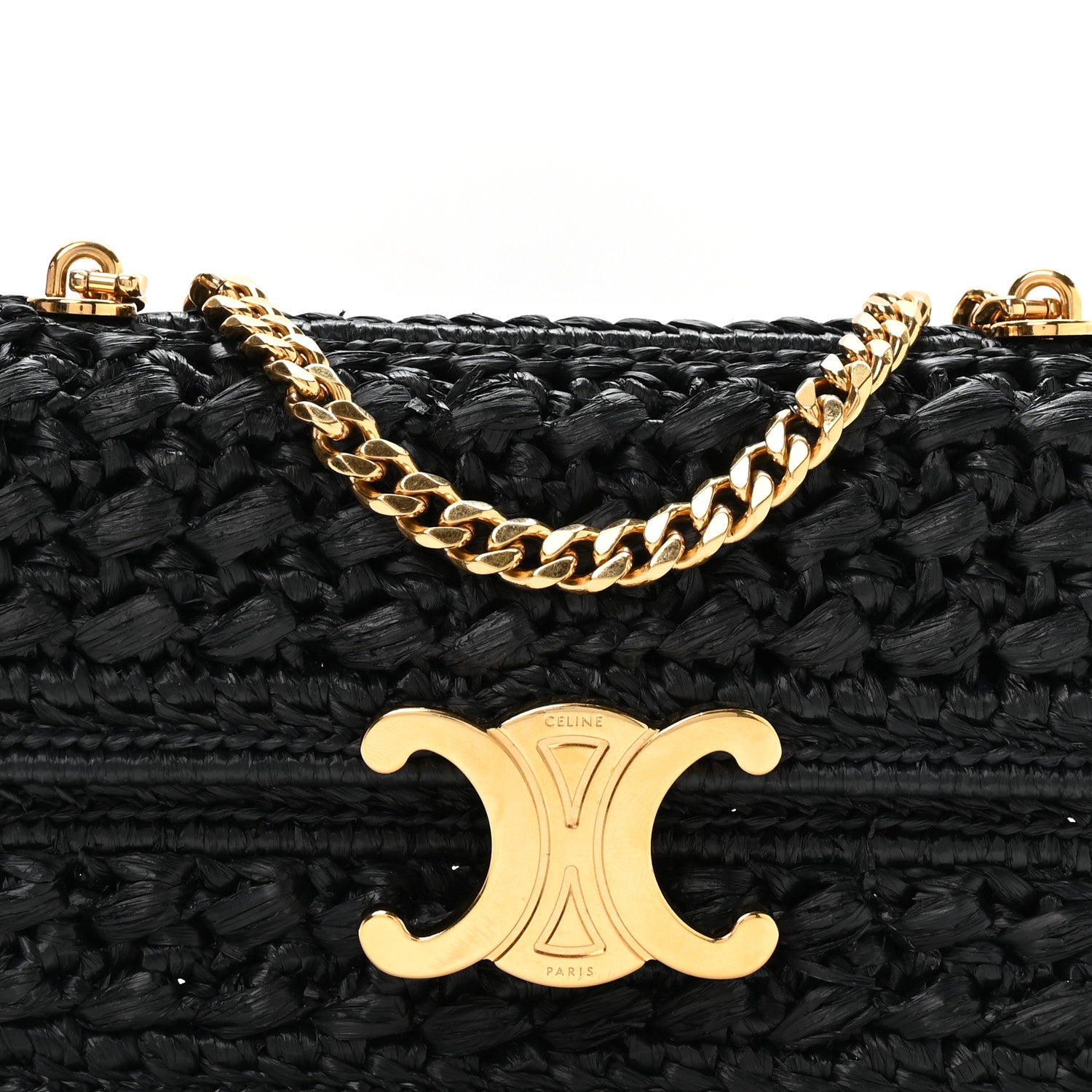 Raffia Effect Claude Chain Shoulder Bag Black