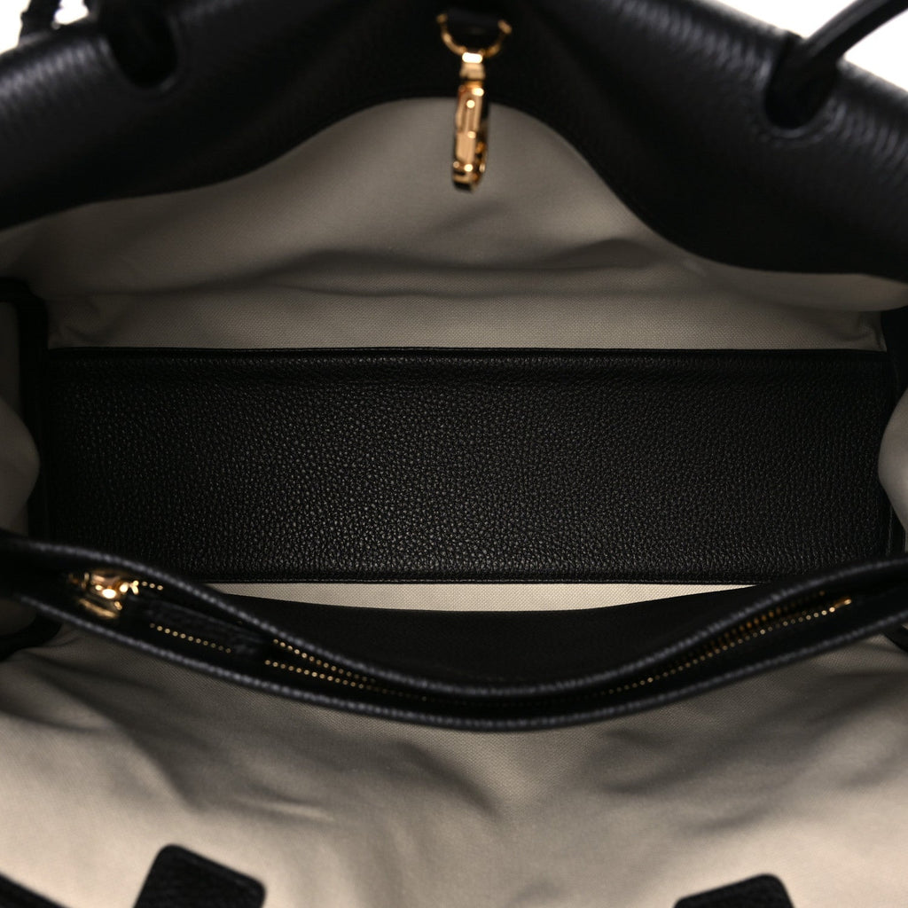 Grained Calfskin Suede Urban Essentials Large Shopping Bag  Dark Beige Black