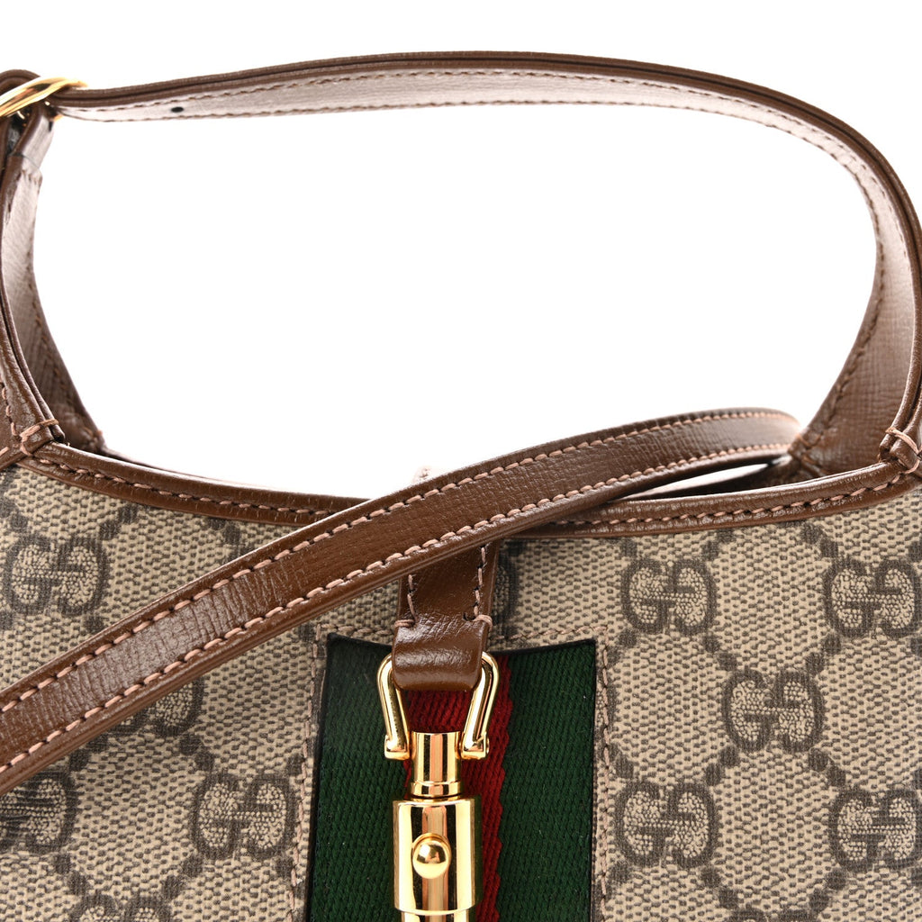 GG Supreme Monogram Azalea Calfskin Web Mini Jackie 1961 Hobo Beige Ebony Brown Sugar
