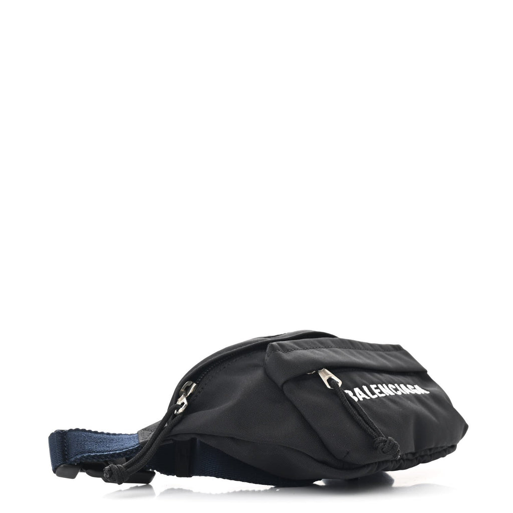 Sport Nylon Logo Embroidered Wheel Belt Bag Black White