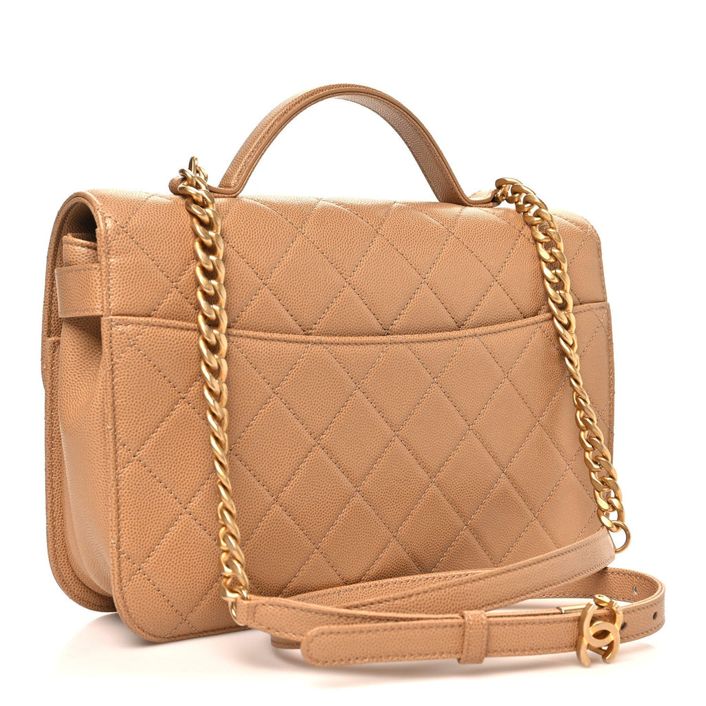 Caviar Quilted Small Top Handle Flap Beige