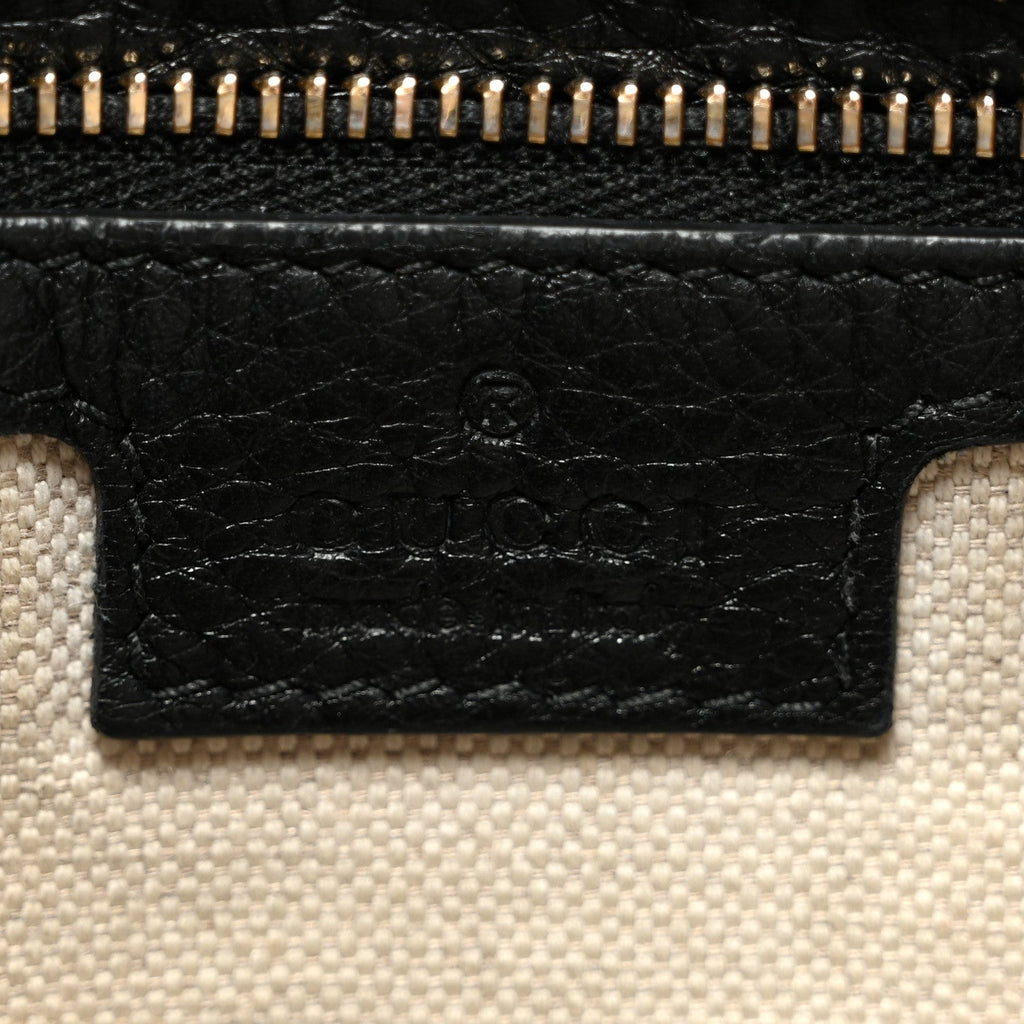GG Grainy Calfskin Emblem Large Half Moon Shoulder Bag Black