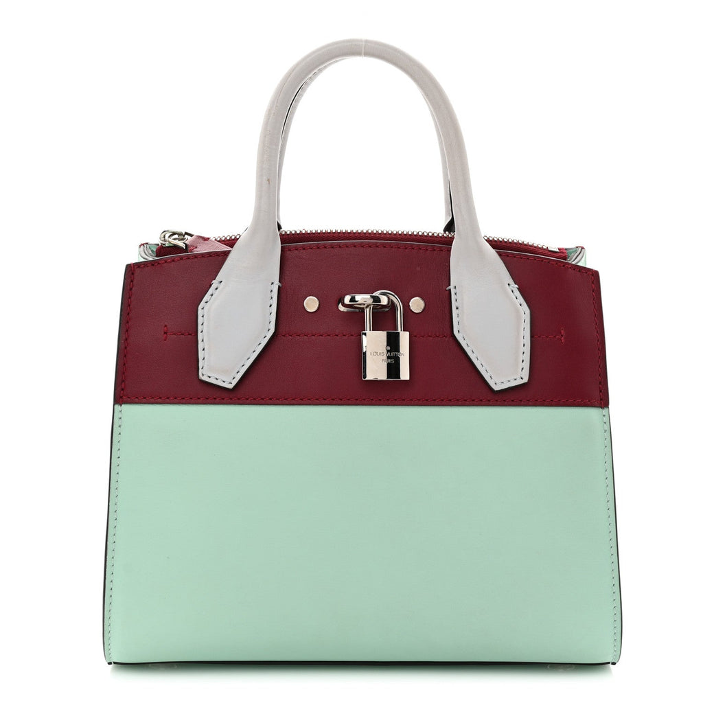 Calfskin City Steamer Mini Gris Burgundy Light Green