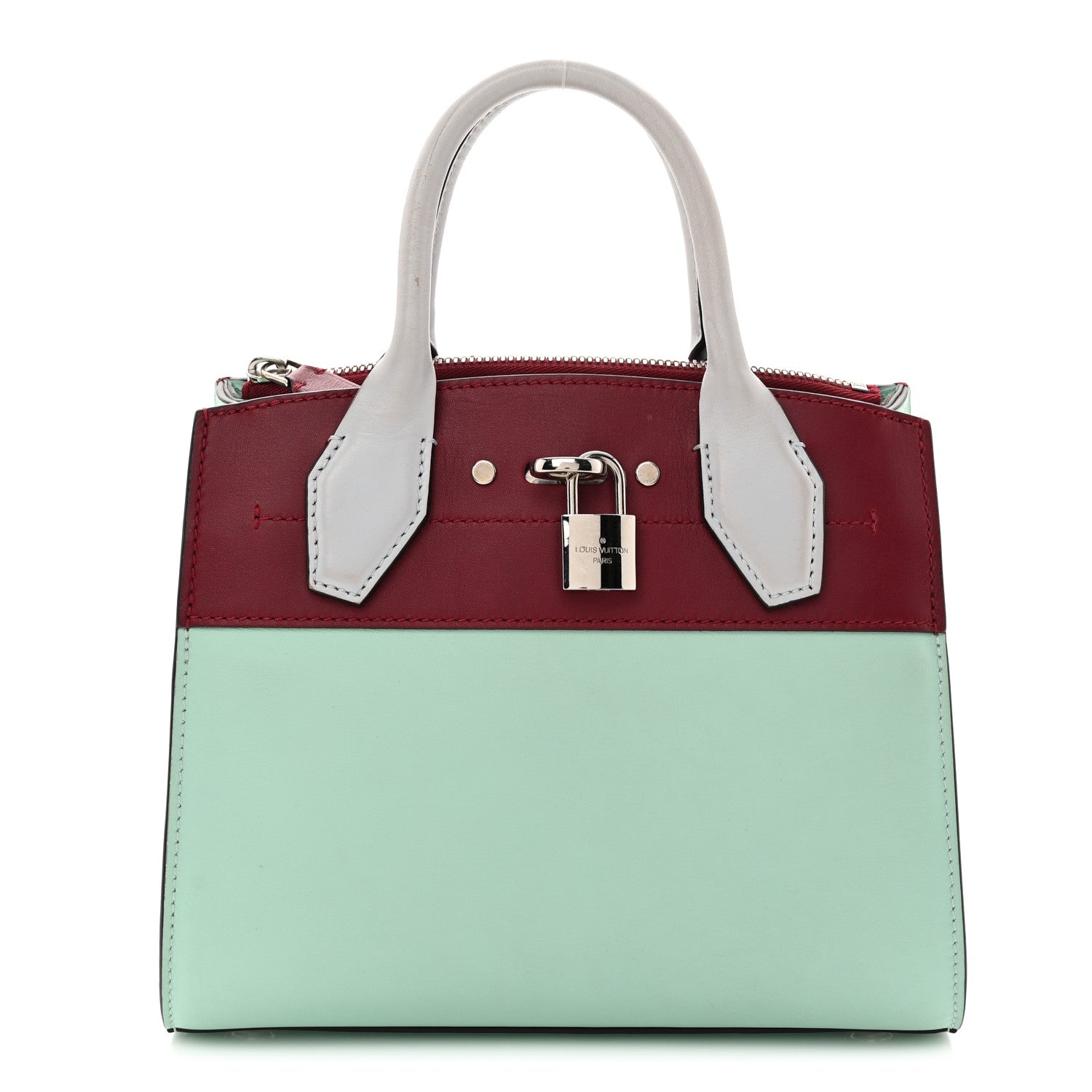 Calfskin City Steamer Mini Gris Burgundy Light Green