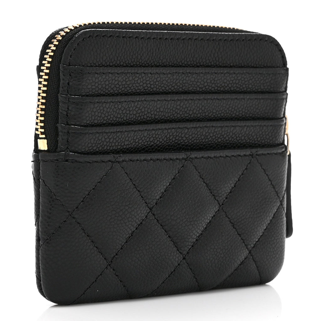 Caviar Quilted Zip Card Holder Wallet Black
