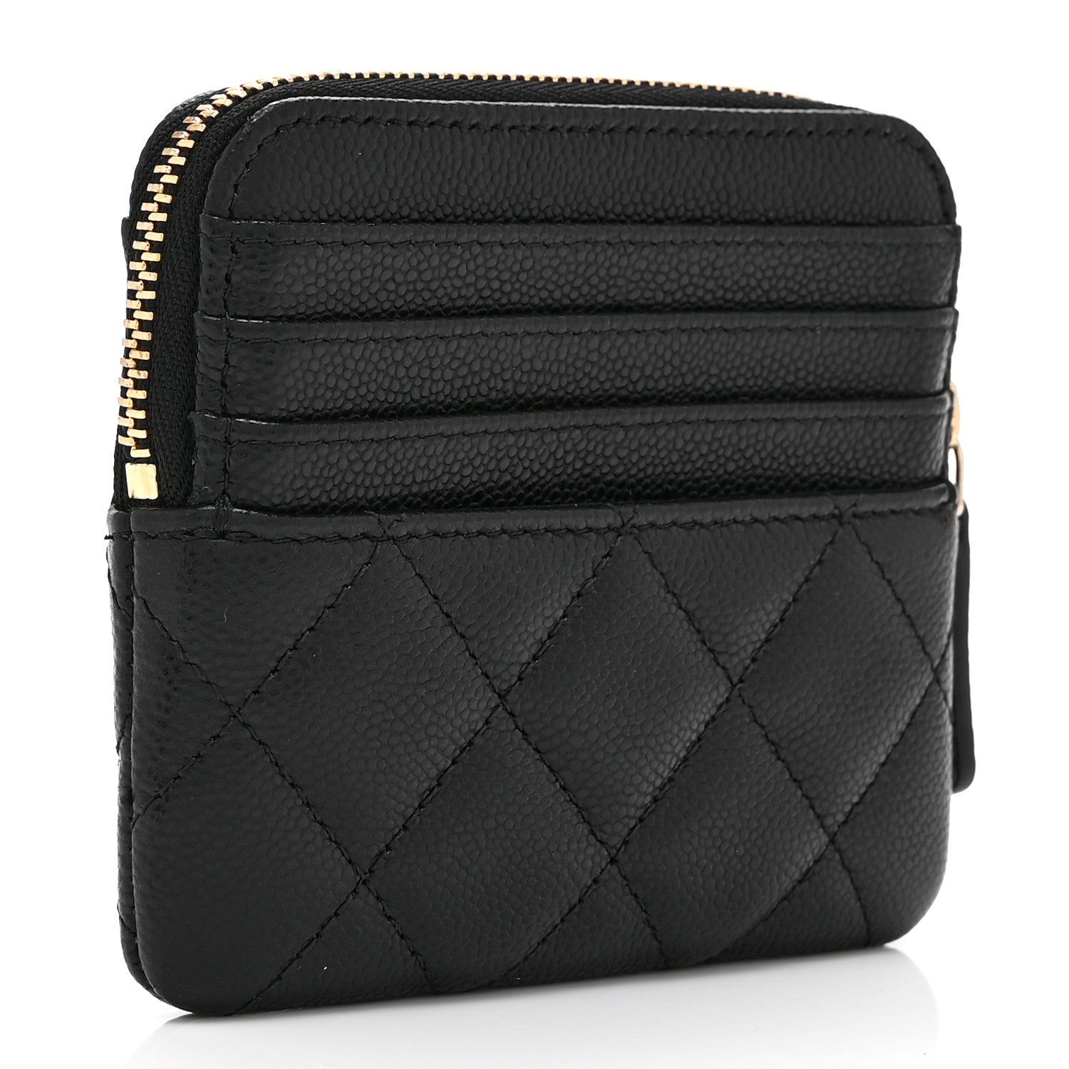 Caviar Quilted Zip Card Holder Wallet Black