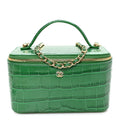 Calfskin Crocodile Embossed Exoticoco Small Top Handle Vanity Case With Chain Black Emerald