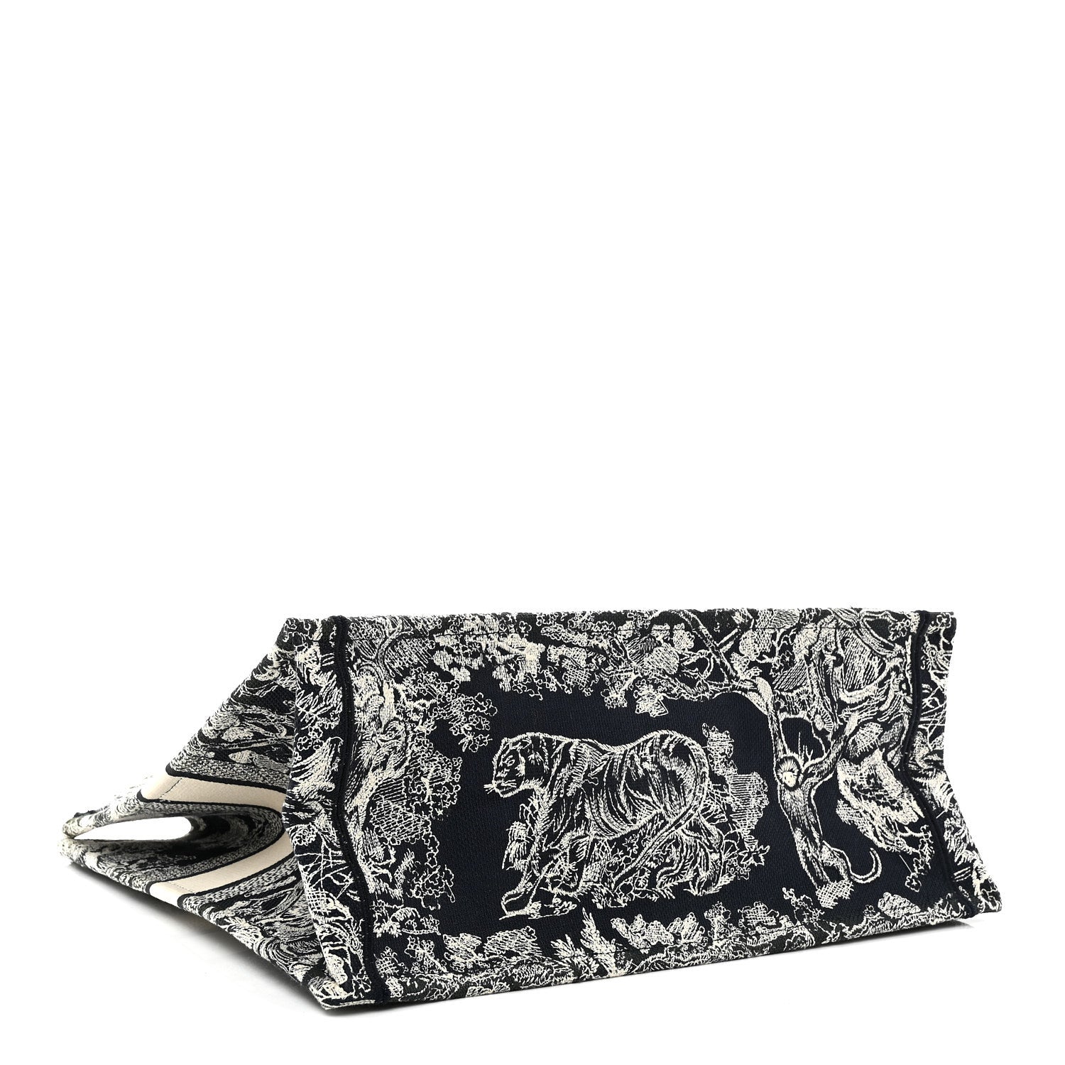 Canvas Embroidered Large Toile De Jouy Reverse Book Tote Blue