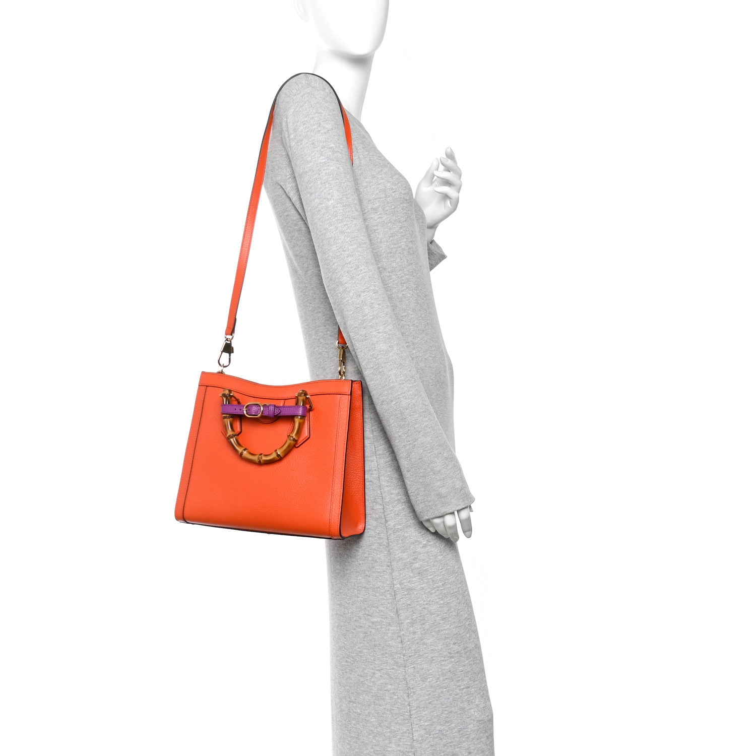 Textured Dollar Calfskin Web Small Diana Tote Bag Deep Orange Spicy Cyclamin