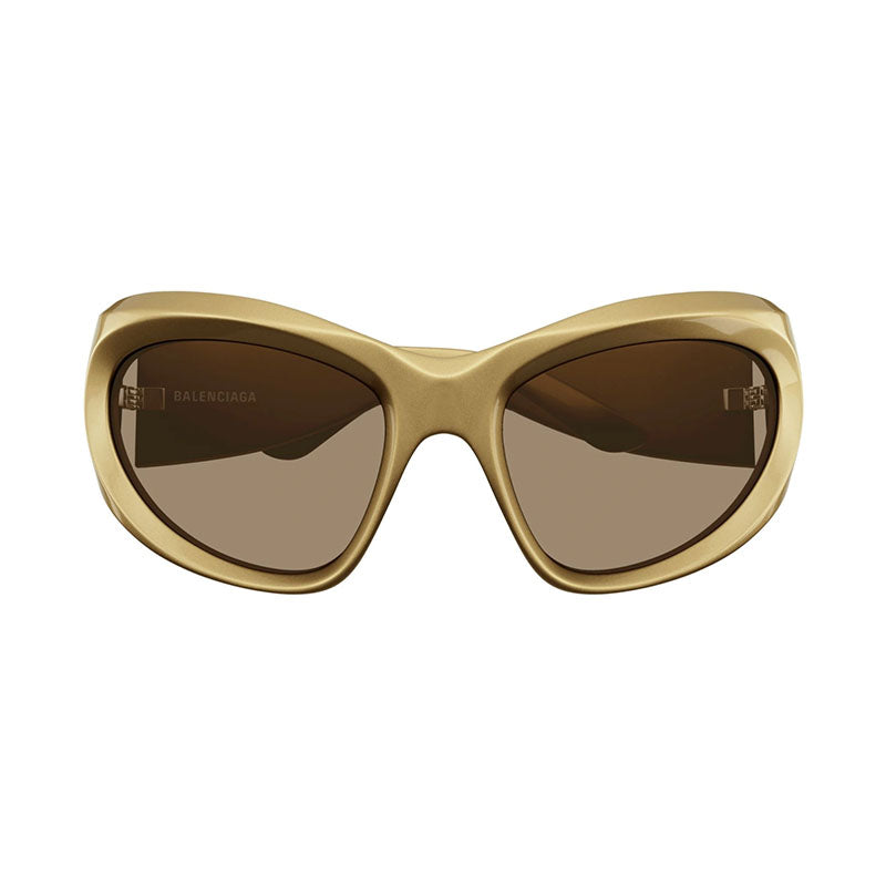 Balenciaga Geometric Full Rim, with a Gold frame and Brown Gold Mirror lens.