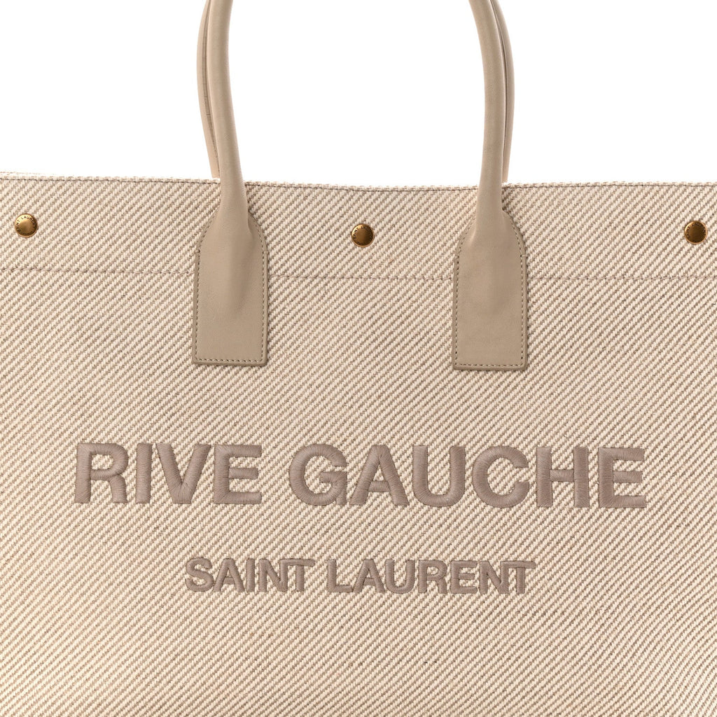 Linen Calfskin Rive Gauche Tote Beige Sea Salt