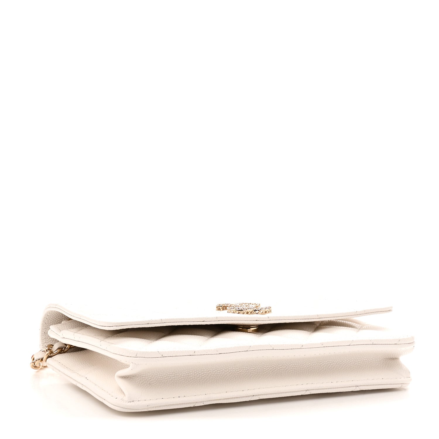 Caviar Quilted Crystal CC Wallet On Chain WOC White