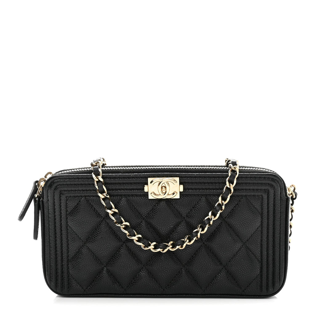 Caviar Quilted Small Boy Clutch With Chain Black