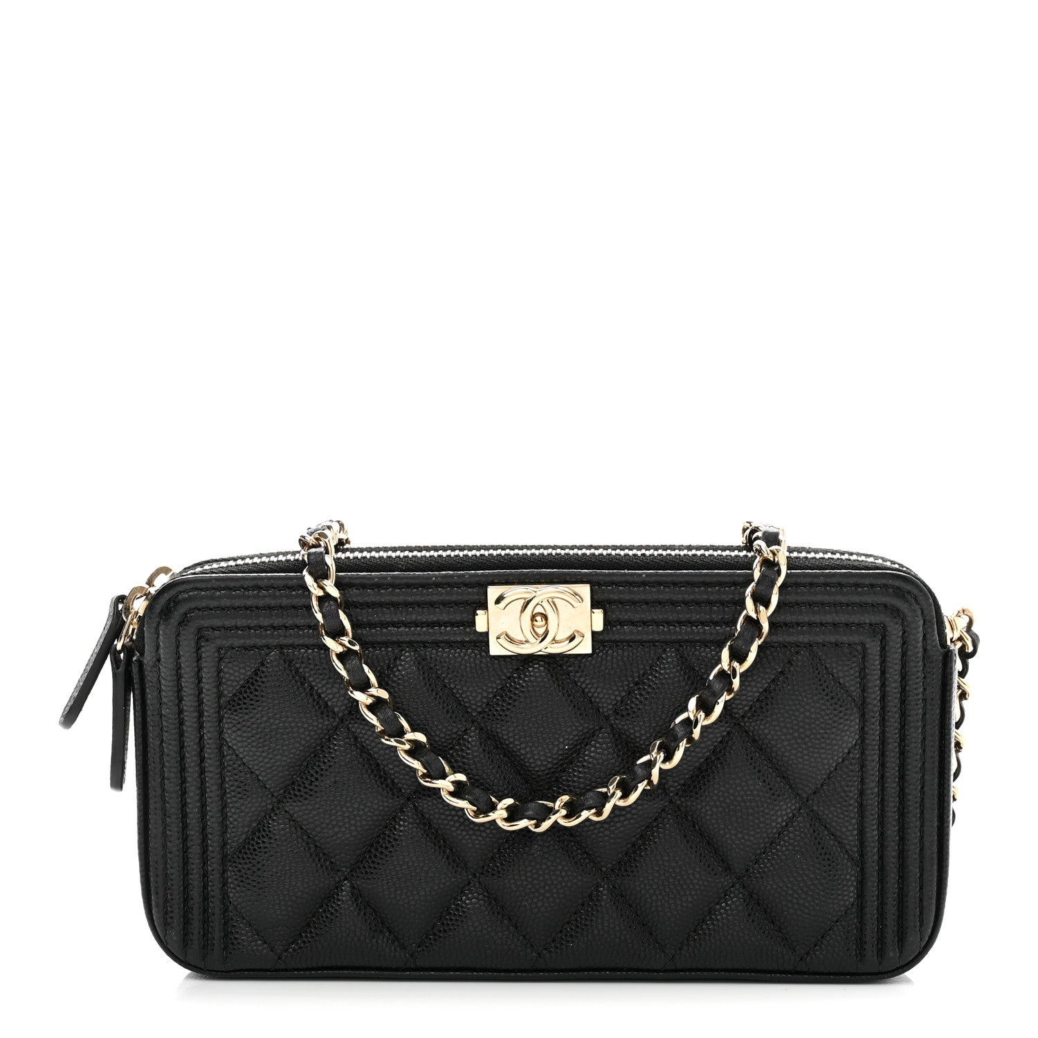 Caviar Quilted Small Boy Clutch With Chain Black