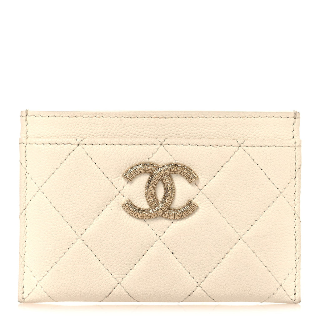Caviar Quilted CC Logo Card Holder White