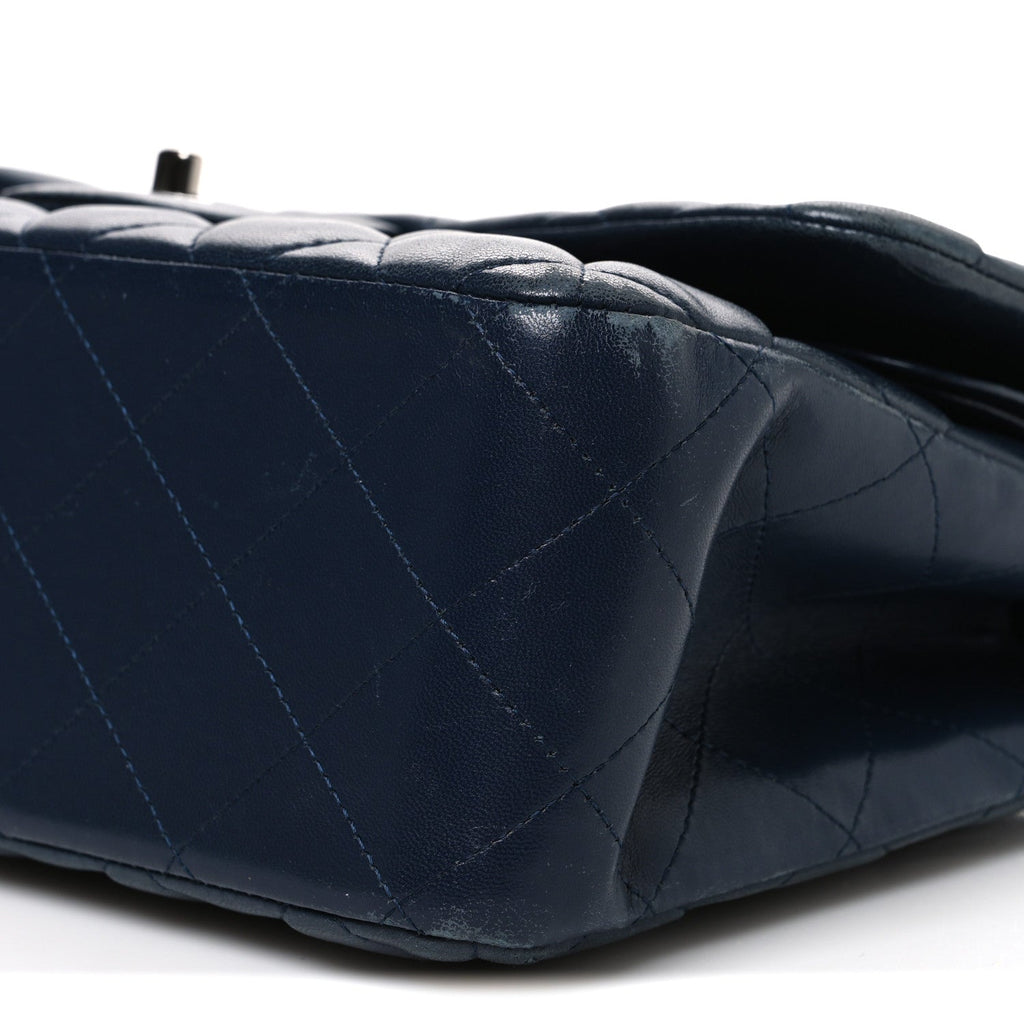 Lambskin Quilted Jumbo Double Flap Navy