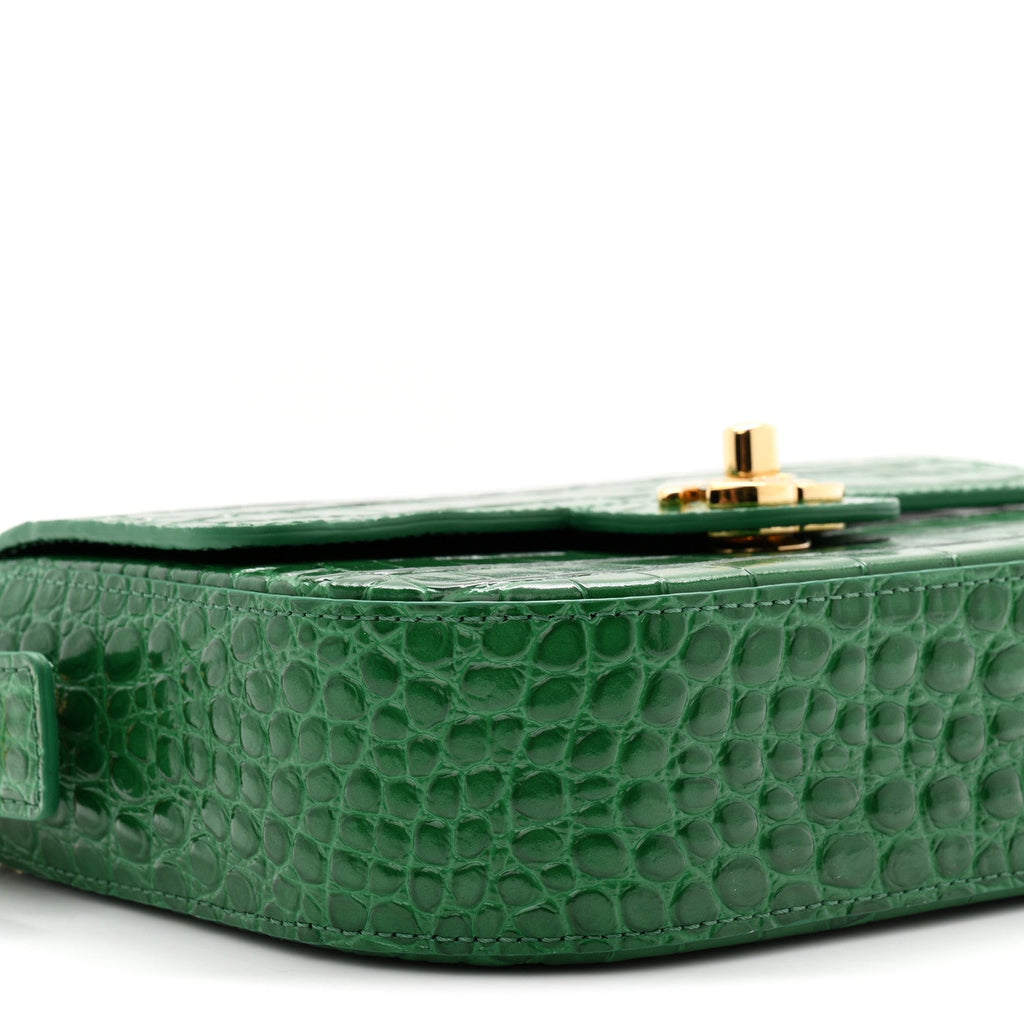 Calfskin Crocodile Embossed Turn Around Mini Flap Emerald