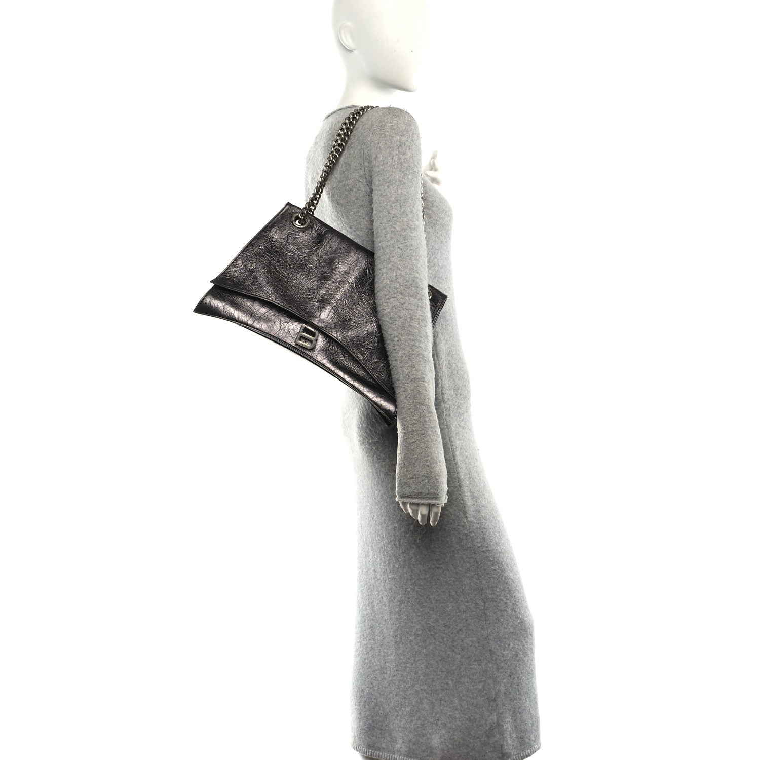 Metallic Crushed Calfskin Large Crush Chain Bag Steel Grey