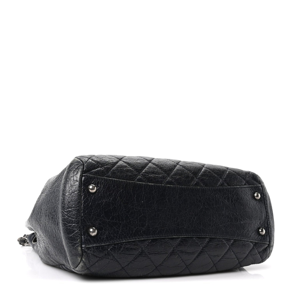 Glazed Calfskin Quilted Tote Navy