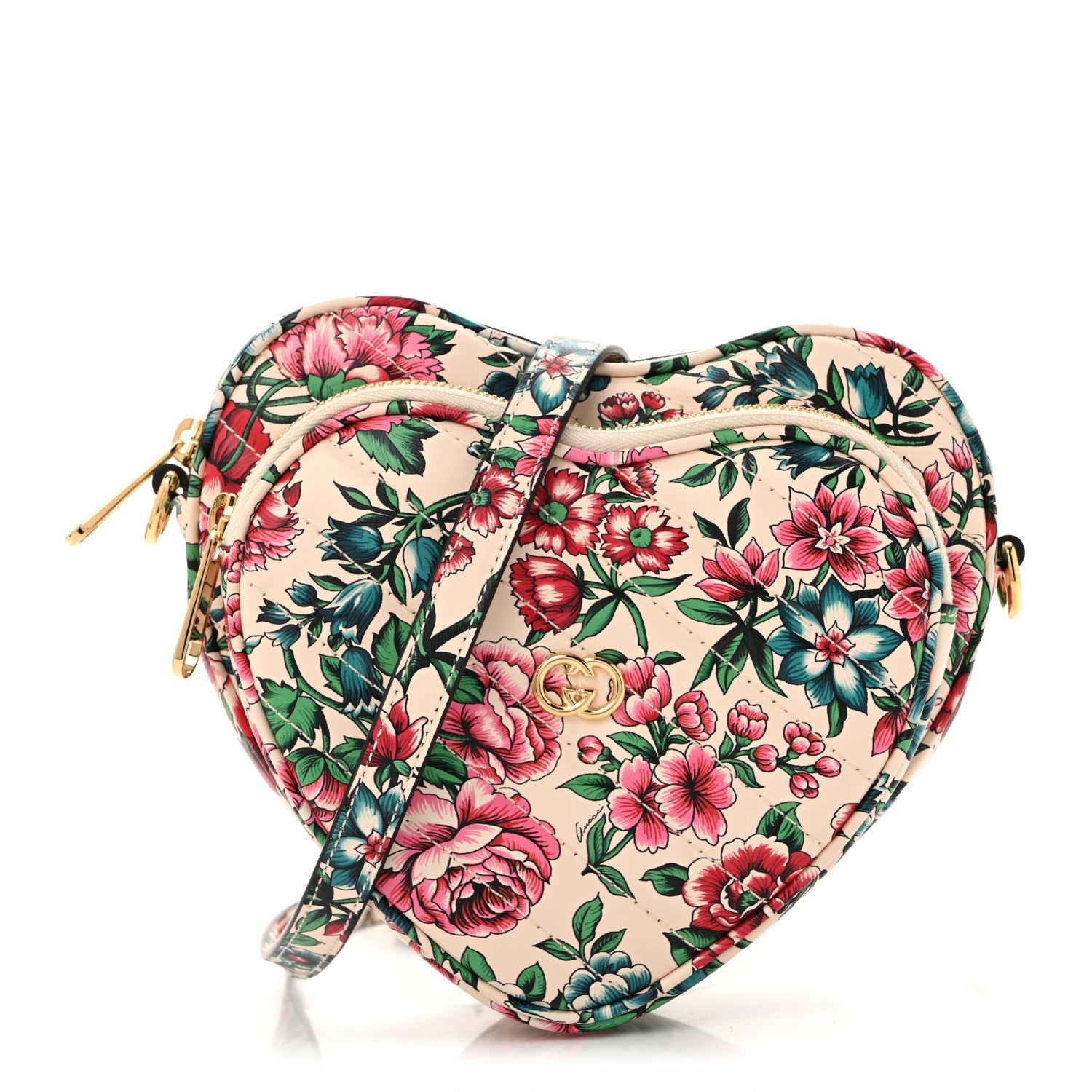 Calfskin Brit Roses Print Matelasse Diagonal Mini Interlocking G Heart Shoulder Bag Multicolor