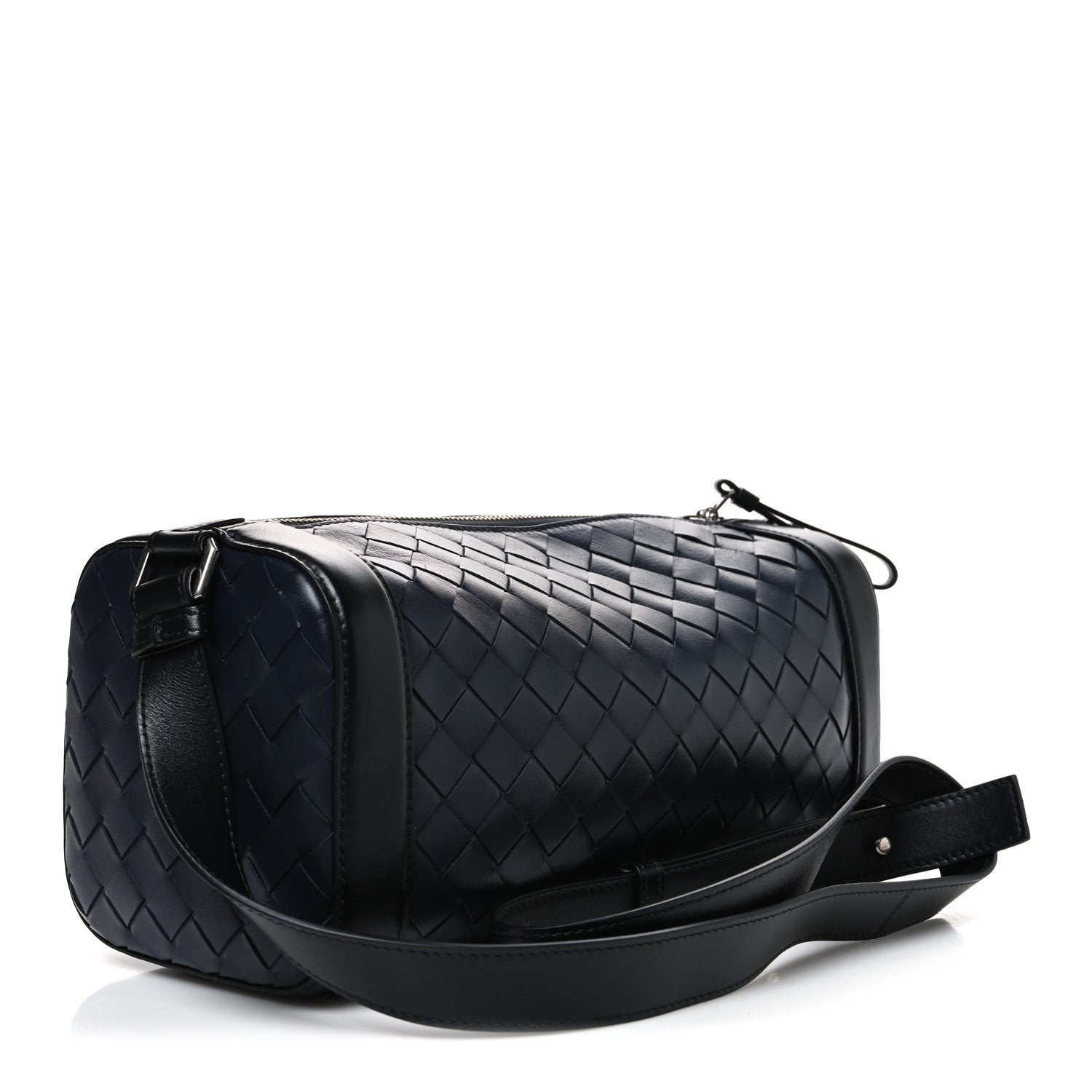 Lambskin Intrecciato Brick Messenger Bag Navy Black