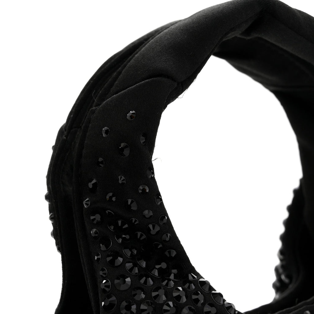 Satin Crystal Soft Padded Small Double Handled Shoulder Bag Black