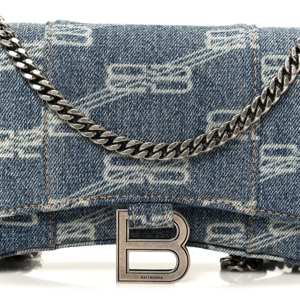 Denim BB Monogram Hourglass Chain Bag Blue