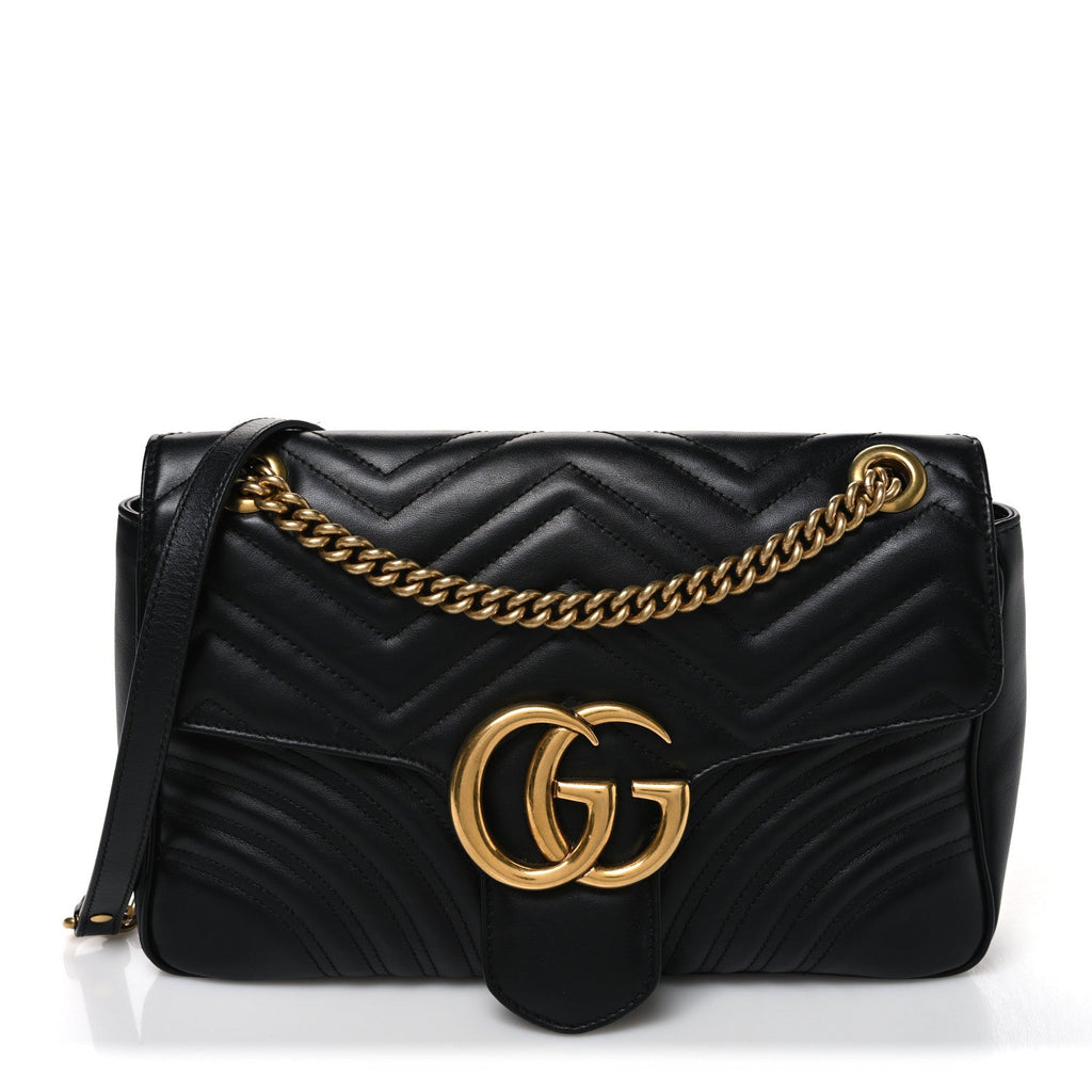 Calfskin Matelasse Medium GG Marmont Shoulder Bag Black Black