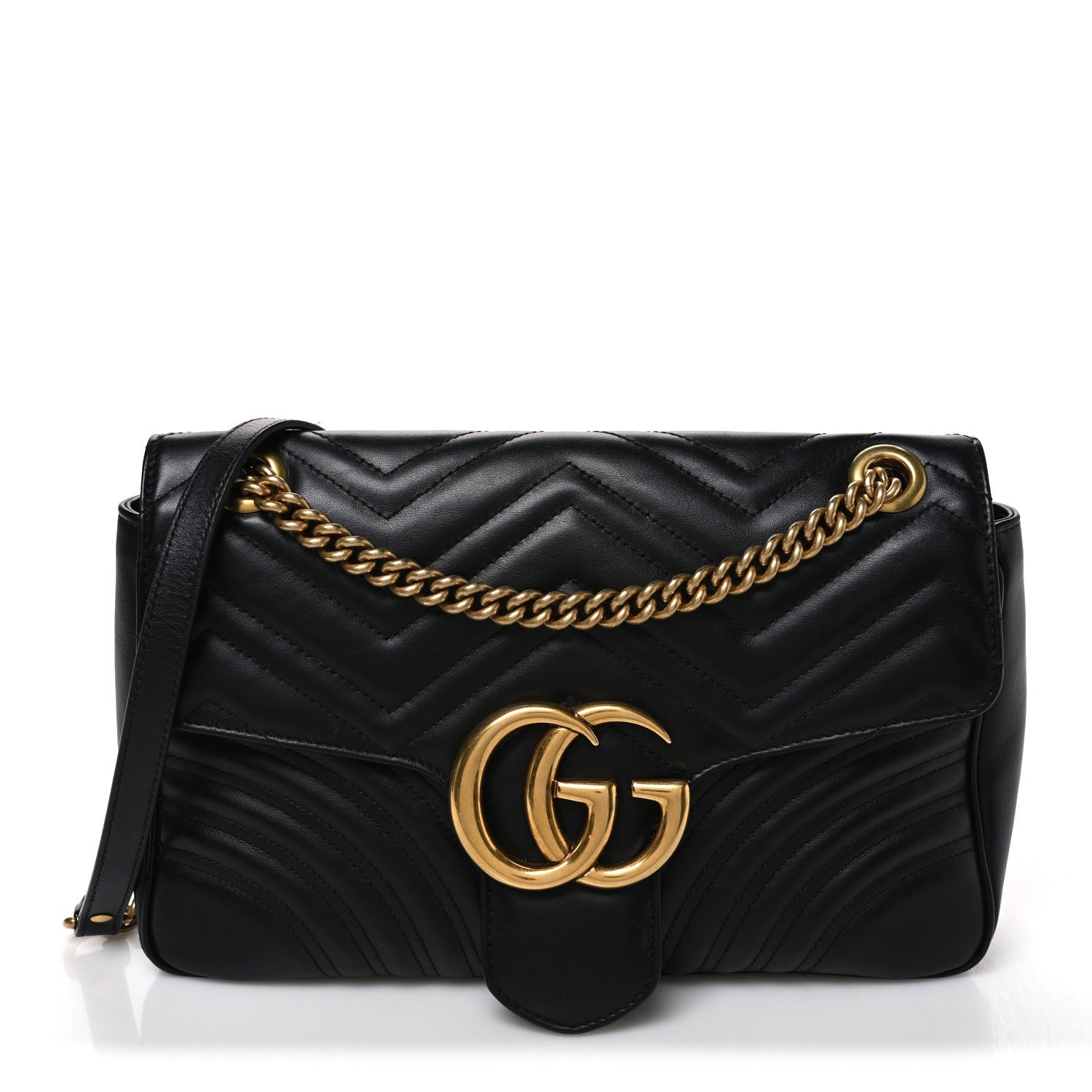 Calfskin Matelasse Medium GG Marmont Shoulder Bag Black Black