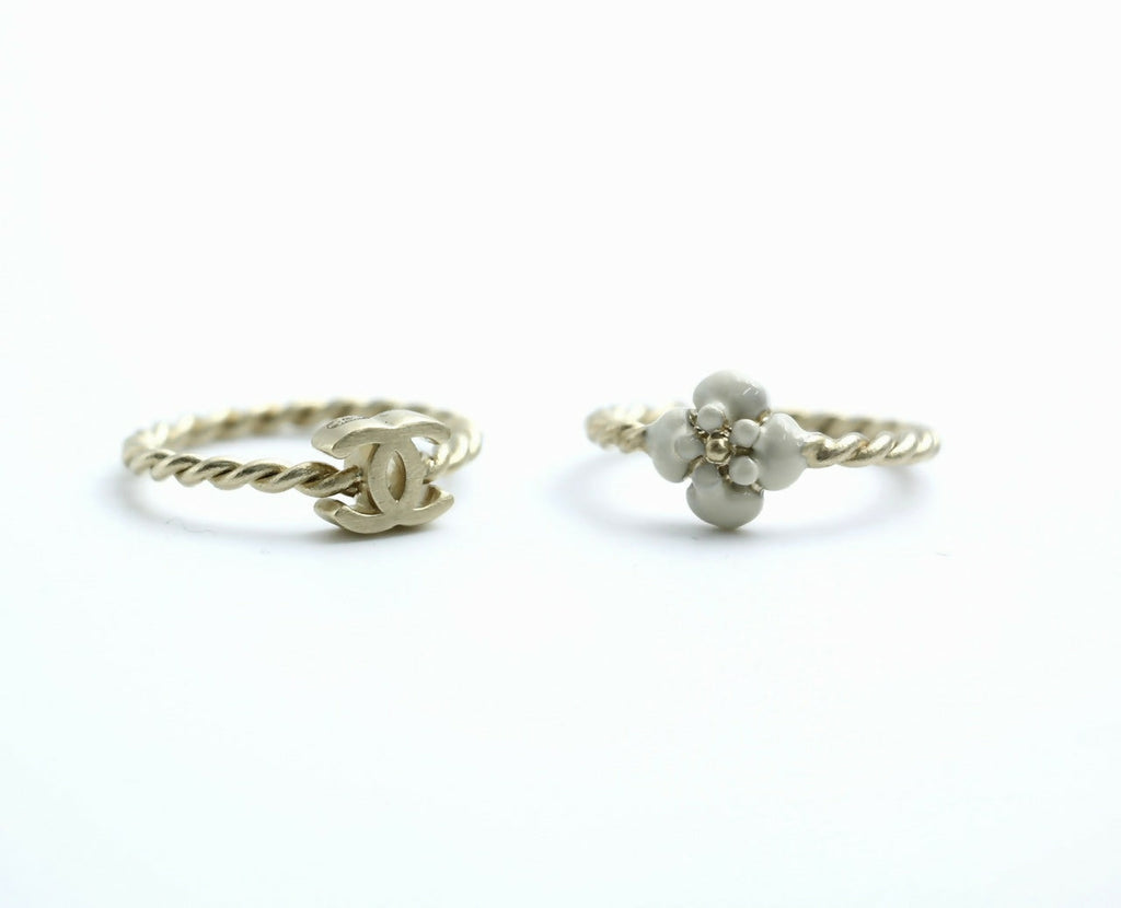 Chanel B11A Metal Camellia Two-Piece Ring Set