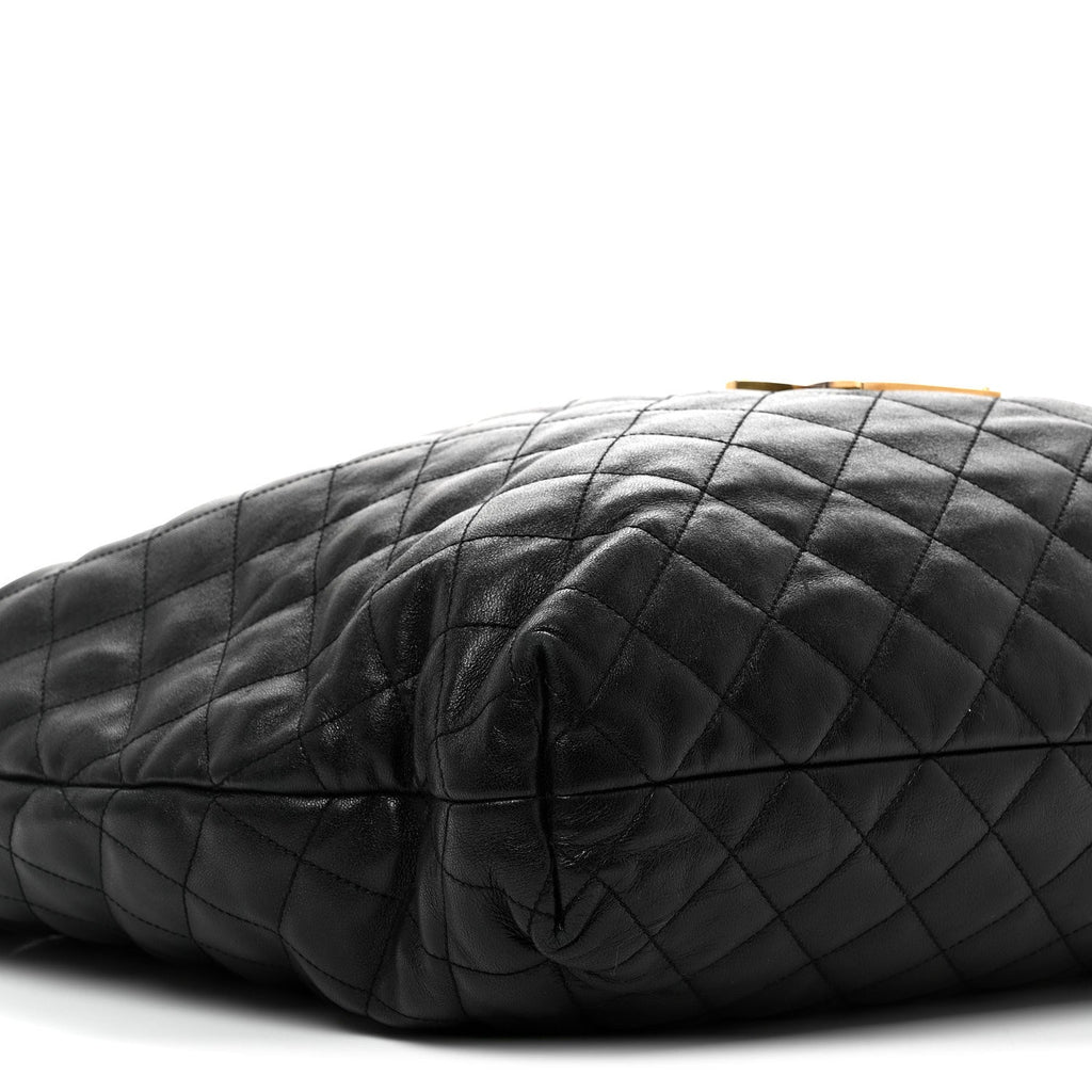 Lambskin Quilted Maxi Icare Shopping Tote Black