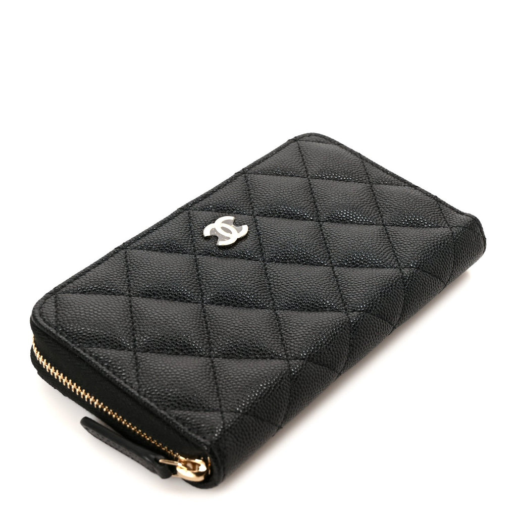 Caviar Quilted Medium Zip Around Wallet Black