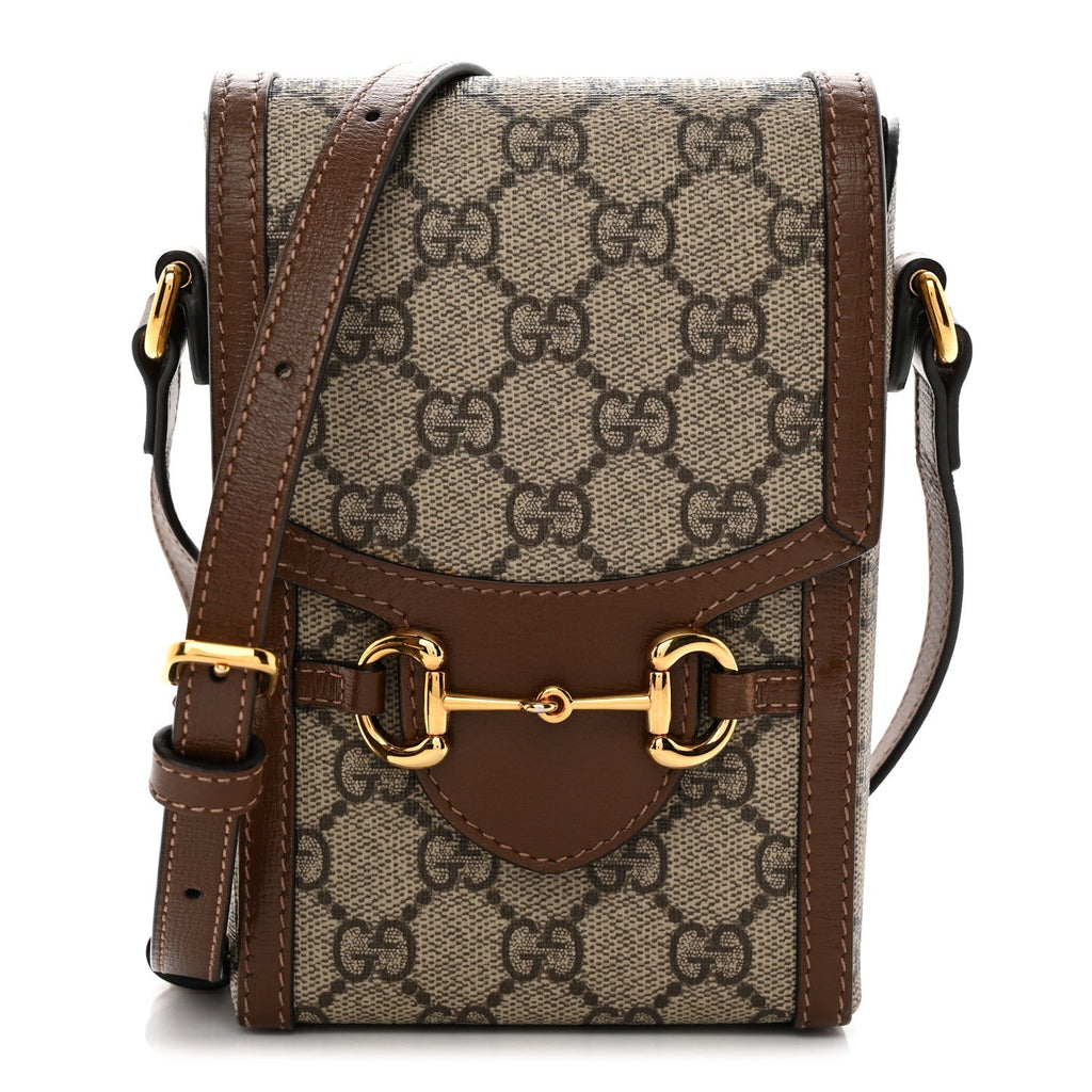 GG Supreme Monogram Mini Horsebit 1955 Crossbody Bag Beige Brown Sugar
