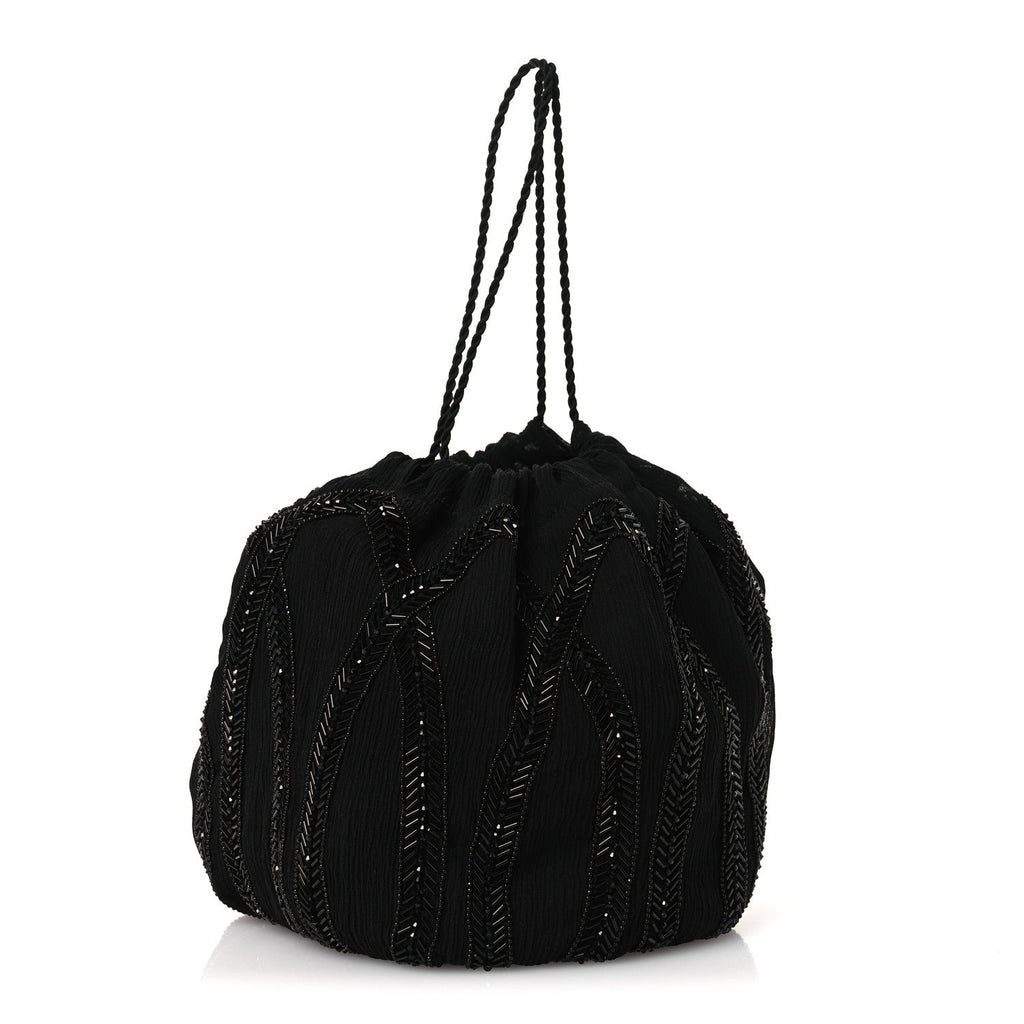 Chiffron Beaded Pochon Souple Bag Black
