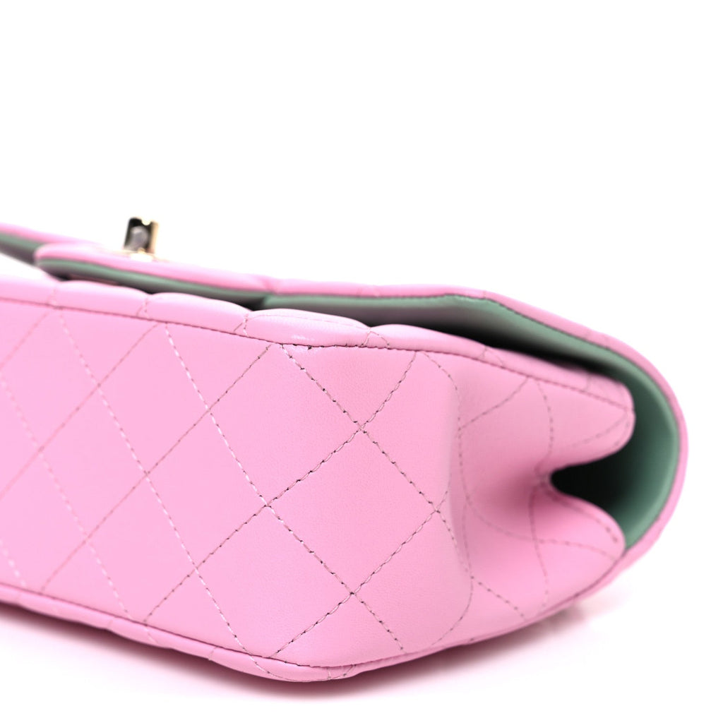 Lambskin Quilted Mini Top Handle Rectangular Flap Pink Green