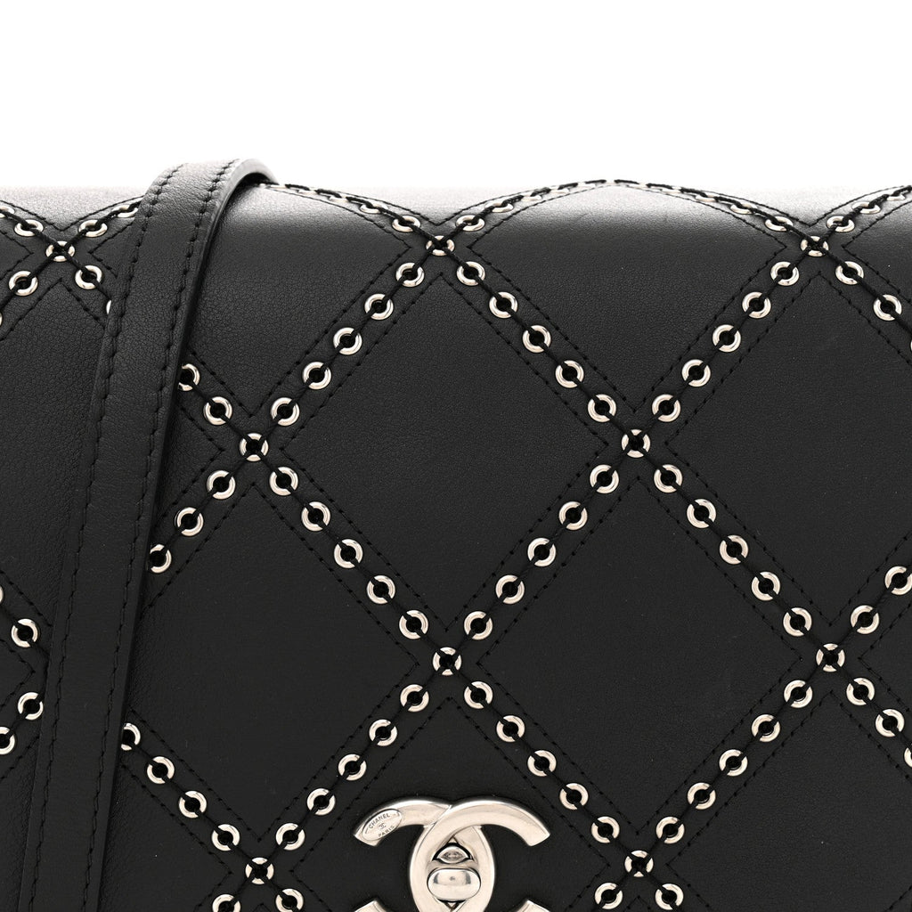 Calfskin Coco Eyelets Small Flap Bag Black