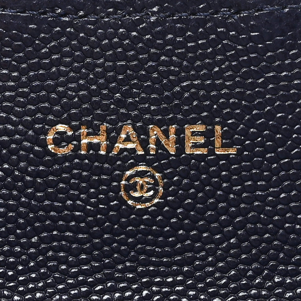 Caviar Quilted Flap Card Holder Navy Blue