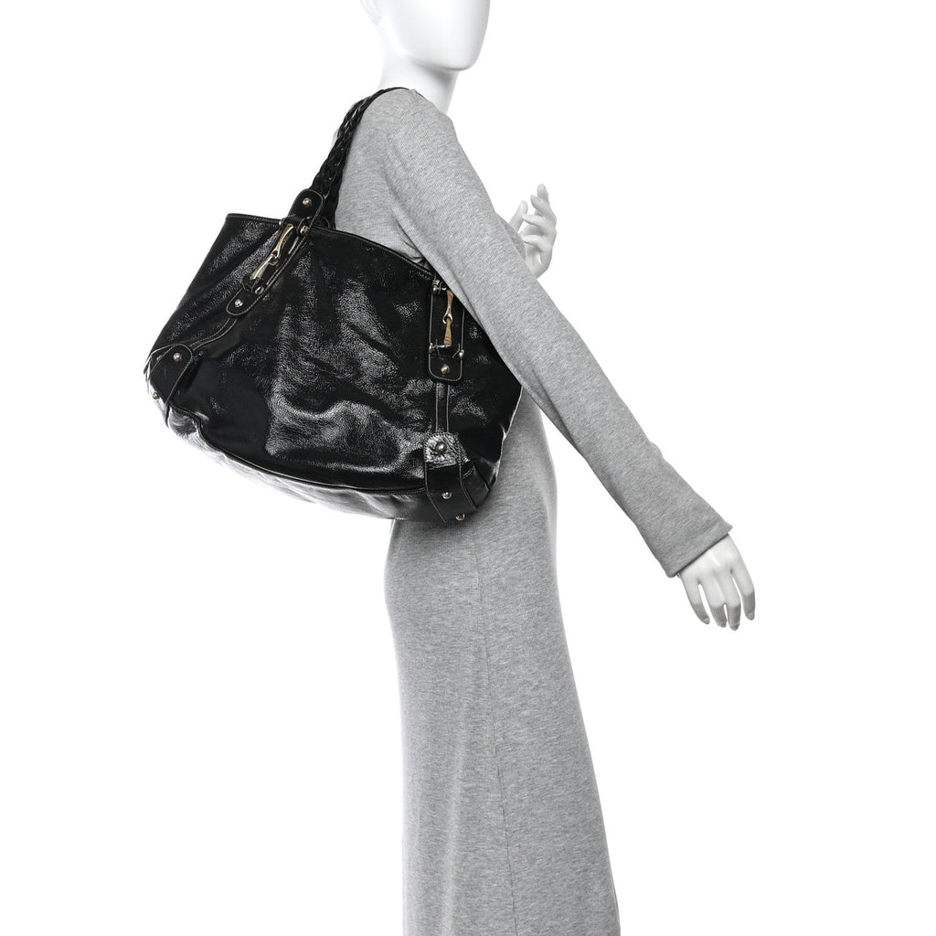 Patent Medium Pelham Shoulder Bag Black