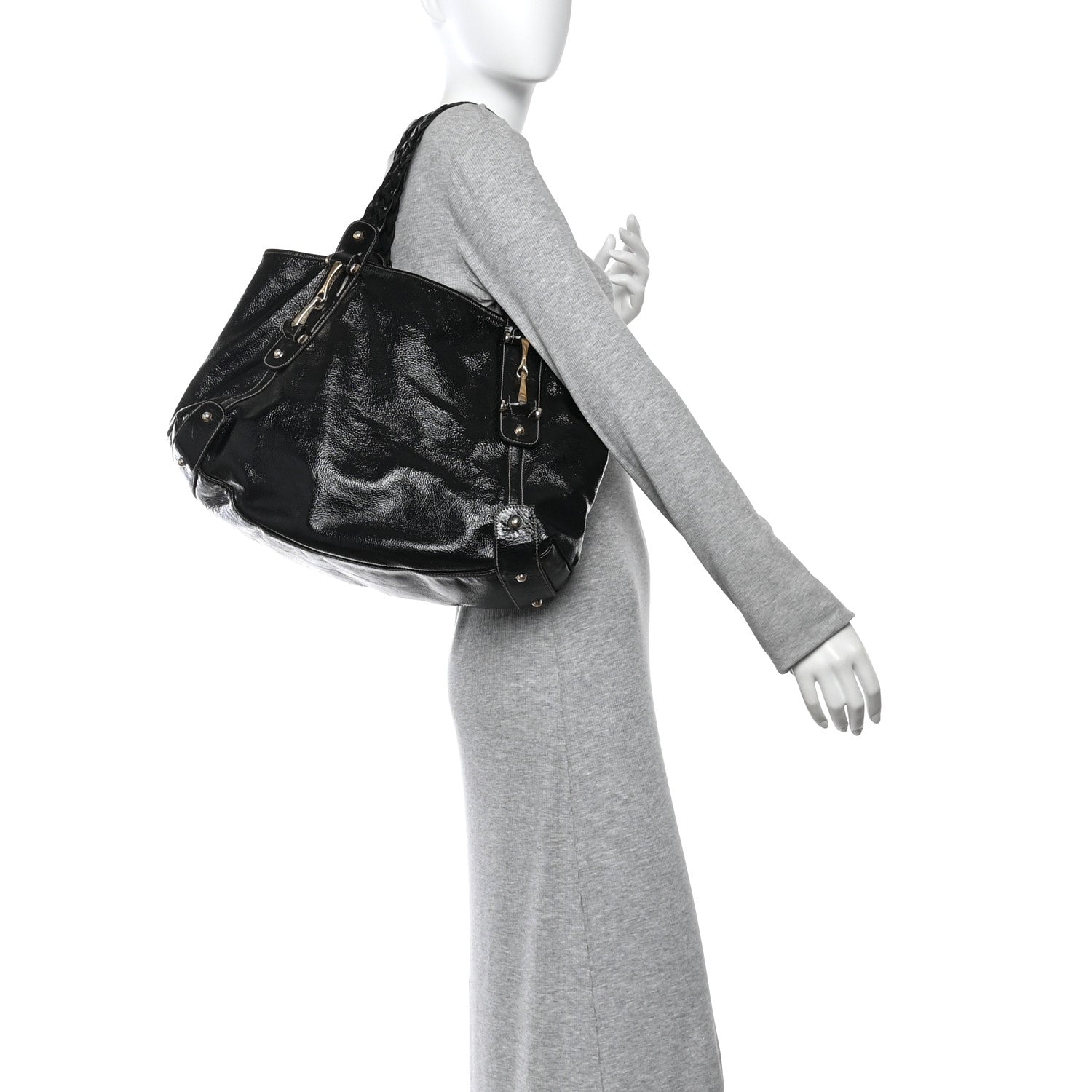 Patent Medium Pelham Shoulder Bag Black